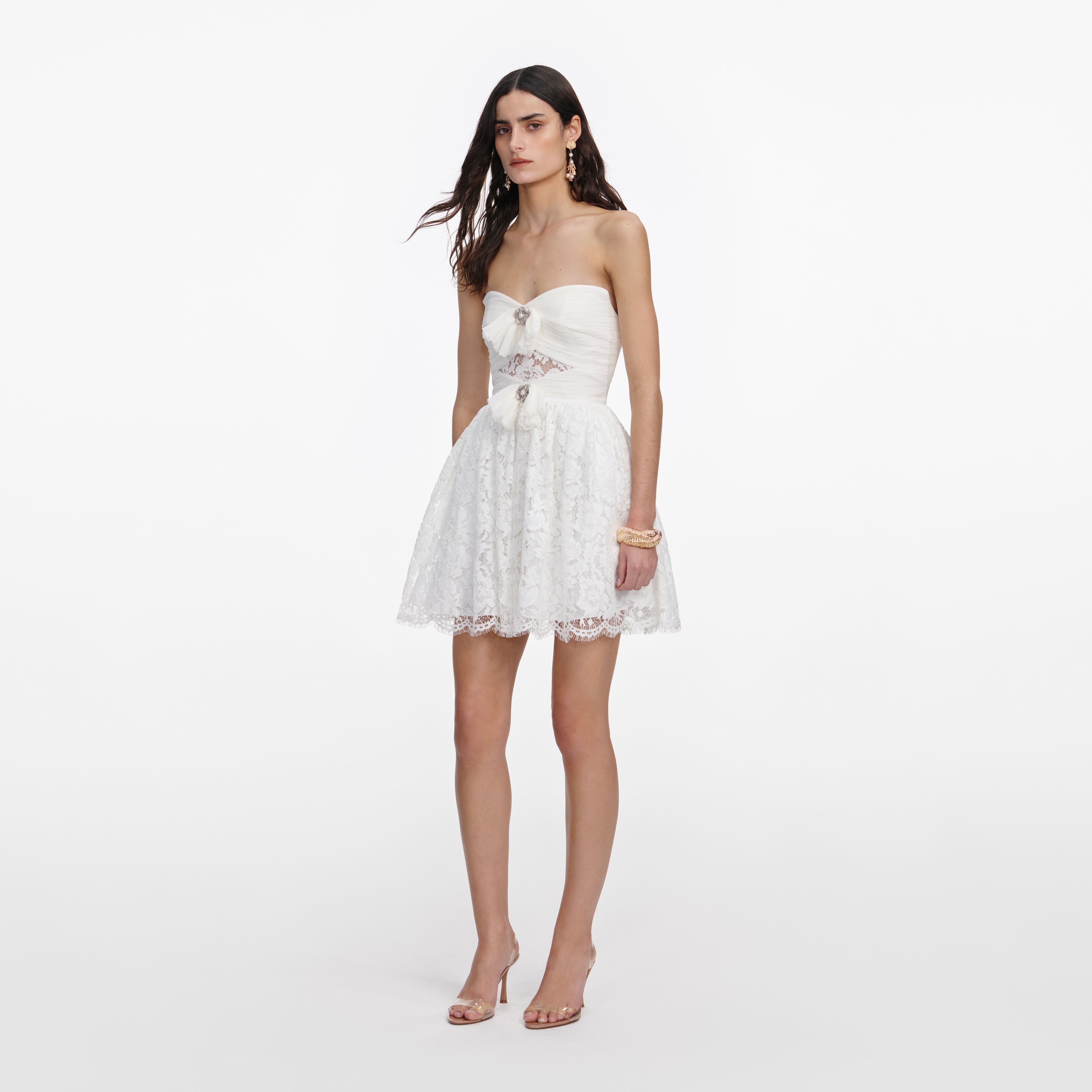 Self Portrait Lace Bow Mini Kleid Weiß Spitze Gr. UK 6