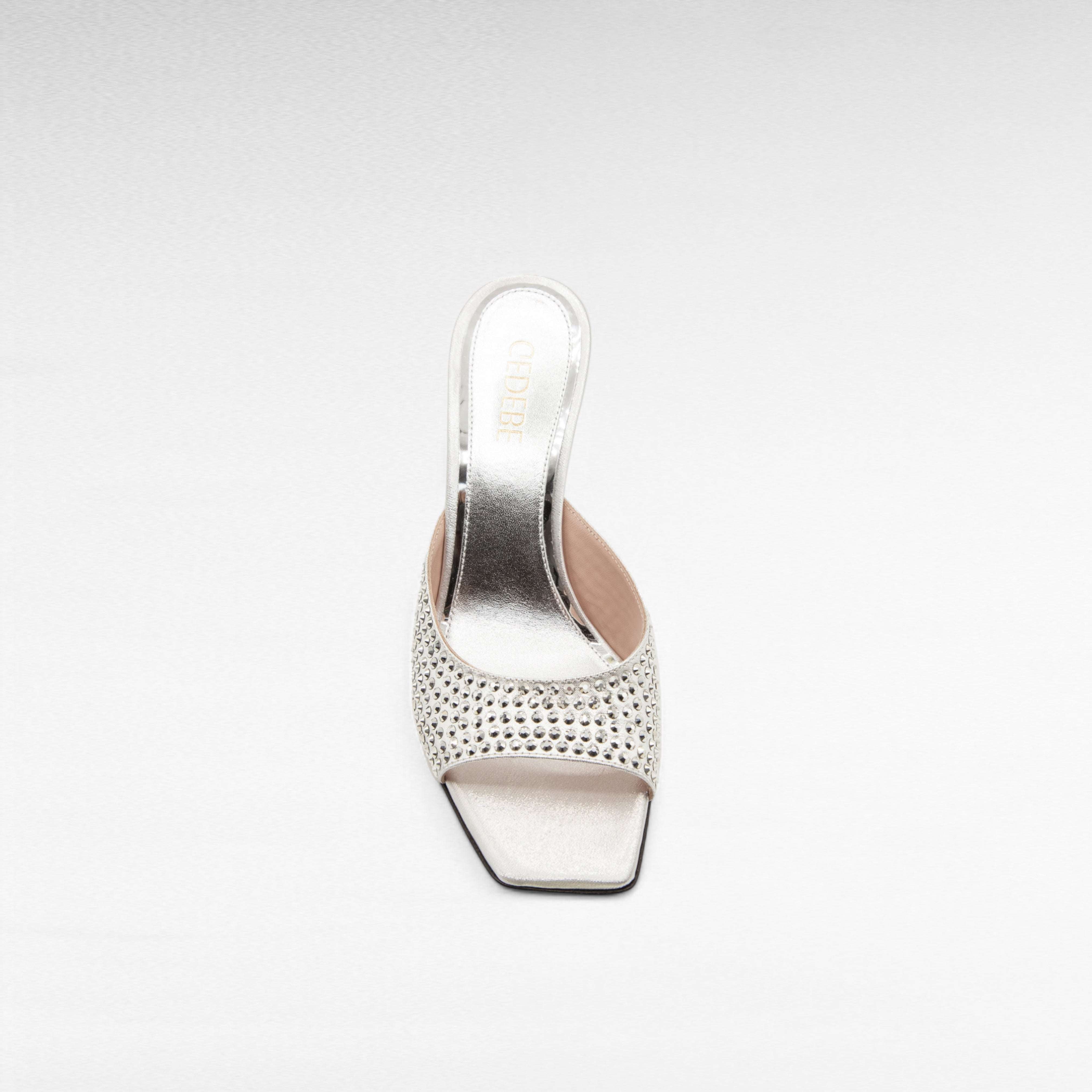 Gedebe Dita Mule Pantolette Silber Strass