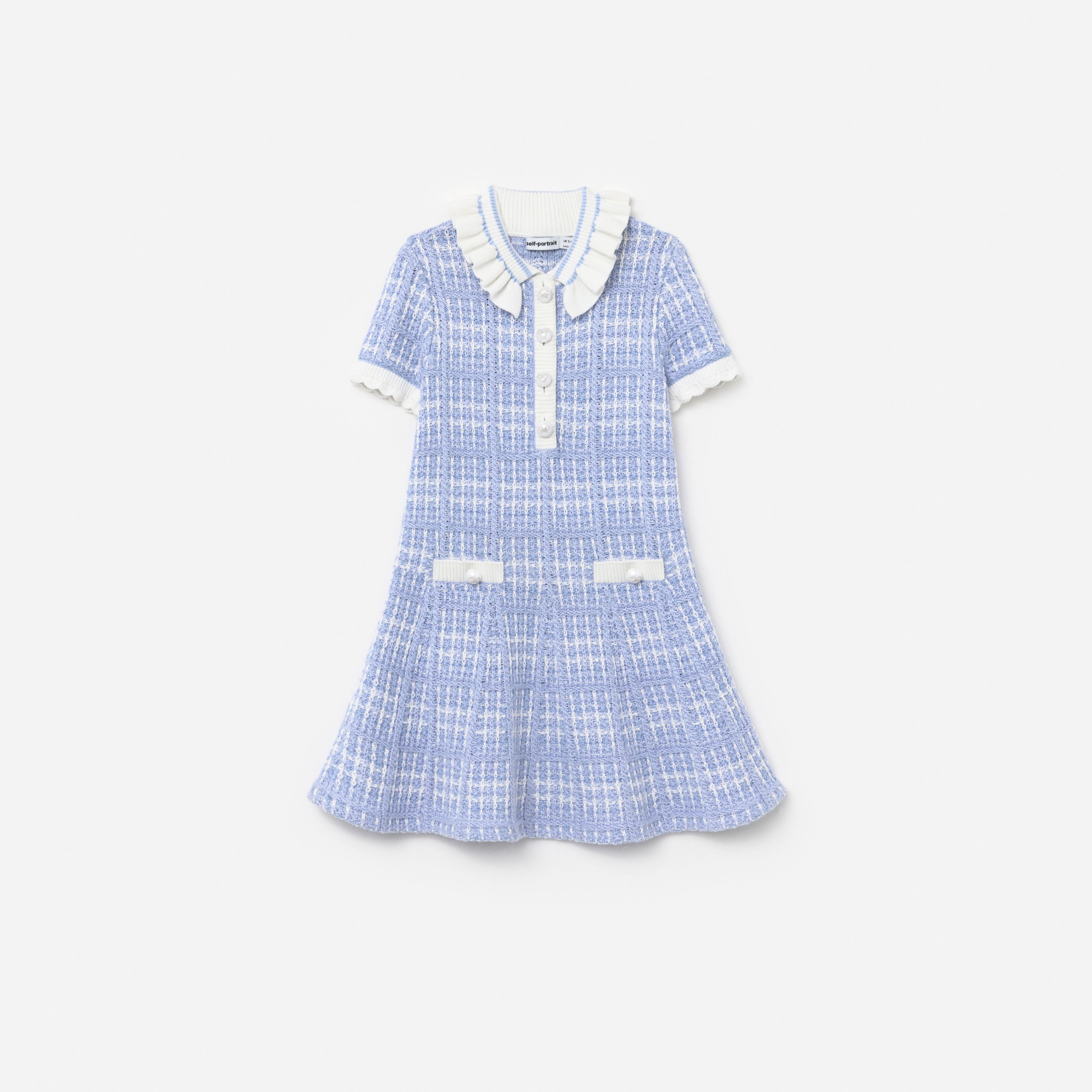 Self Portrait Blue Check Knit Dress Blau Mädchenkleid