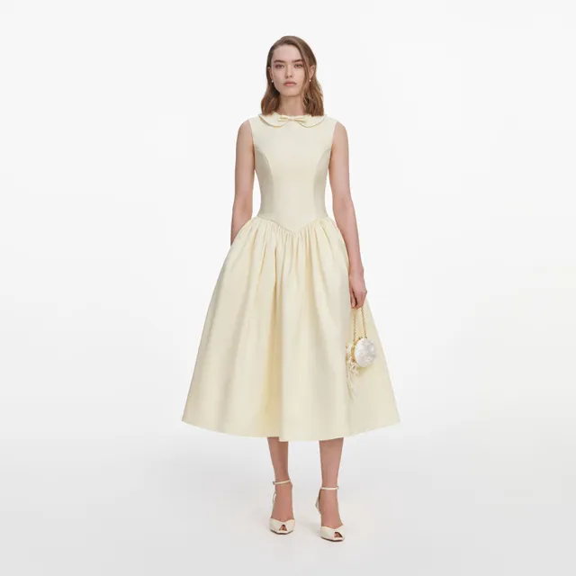 Self Portrait Yellow Taffeta Collared Midi Kleid Gelb Taft