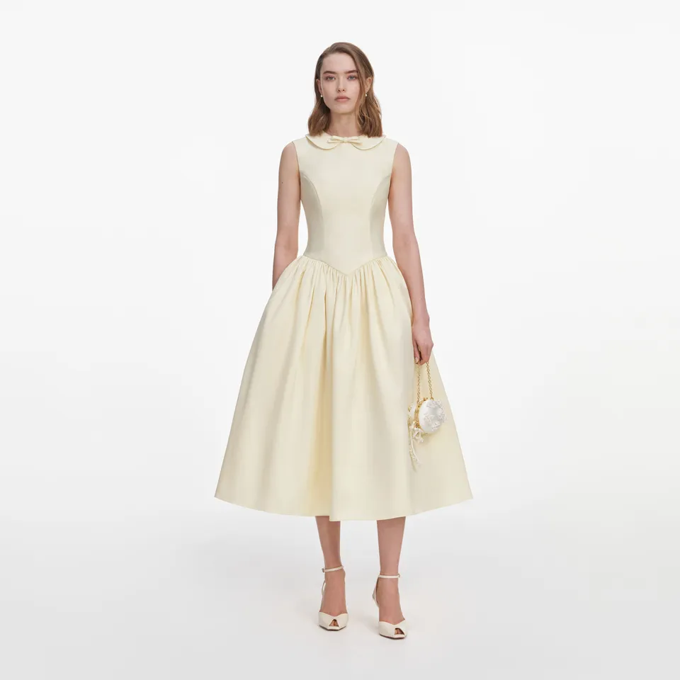 Self Portrait Yellow Taffeta Collared Midi Kleid Gelb Taft