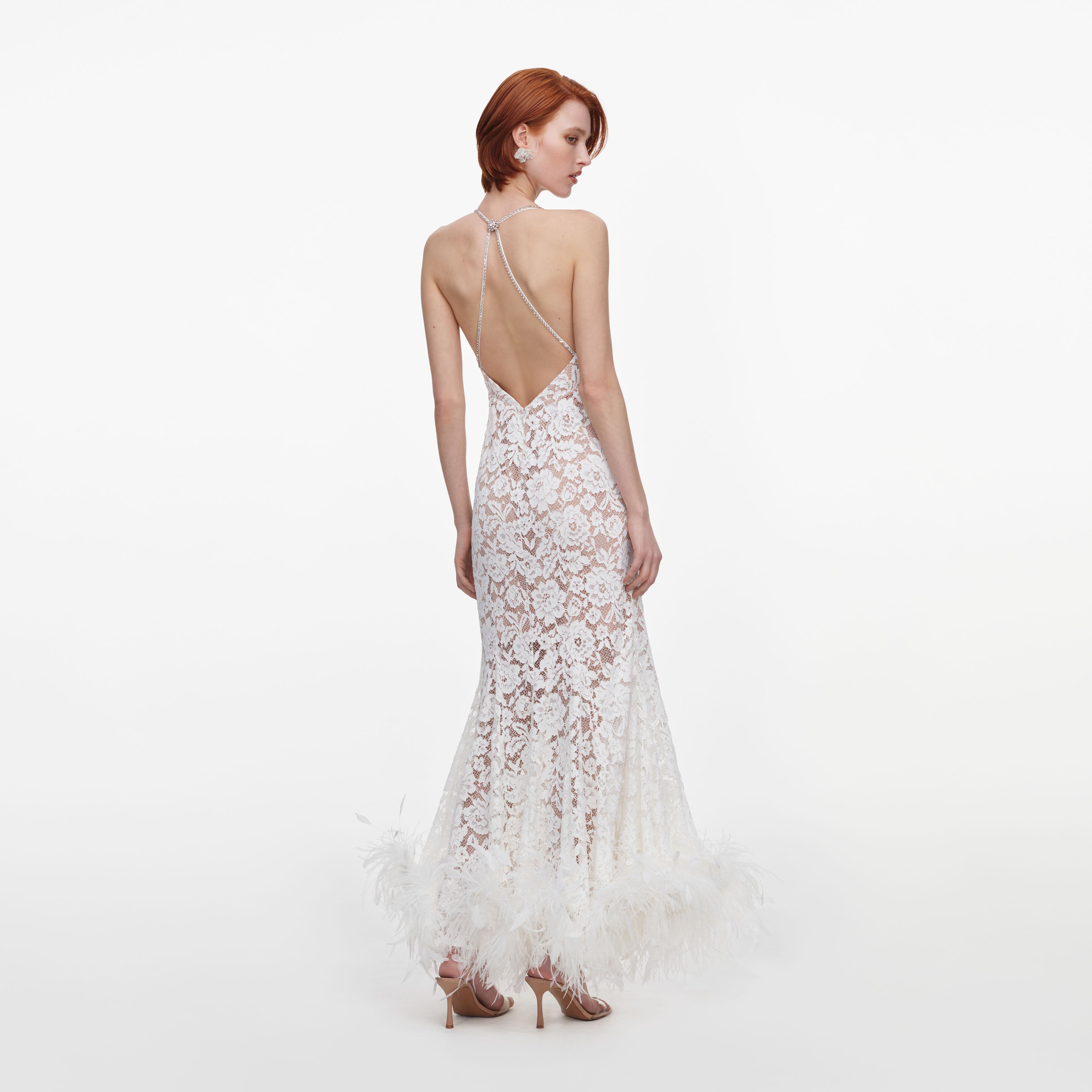 Self Portrait Dresses White Fine Lace Feather Maxikleid Weiß UK 6