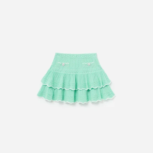 Self Portrait Mint Pointelle Knit Tiered Skirt Strickrock Mint Grün