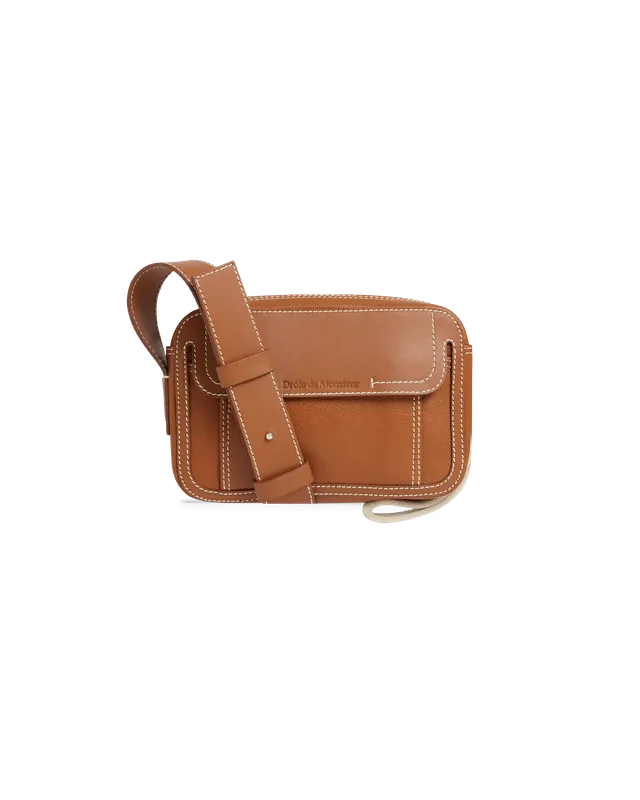 Drôle De Monsieur Sacoche Surpiquée Tasche Cognac Leder