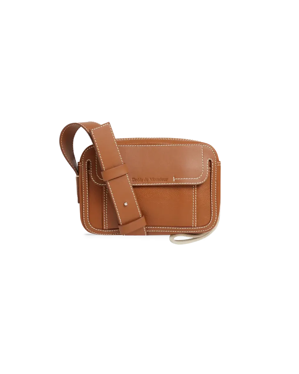 Drôle De Monsieur Sacoche Surpiquée Tasche Cognac Leder