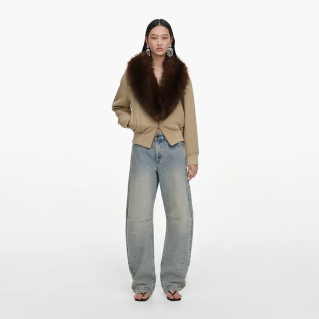 Self Portrait Barrel Jeans Hellblau Strass Gr 27
