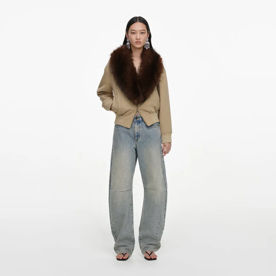 Self Portrait Barrel Jeans Hellblau Strass Gr 27