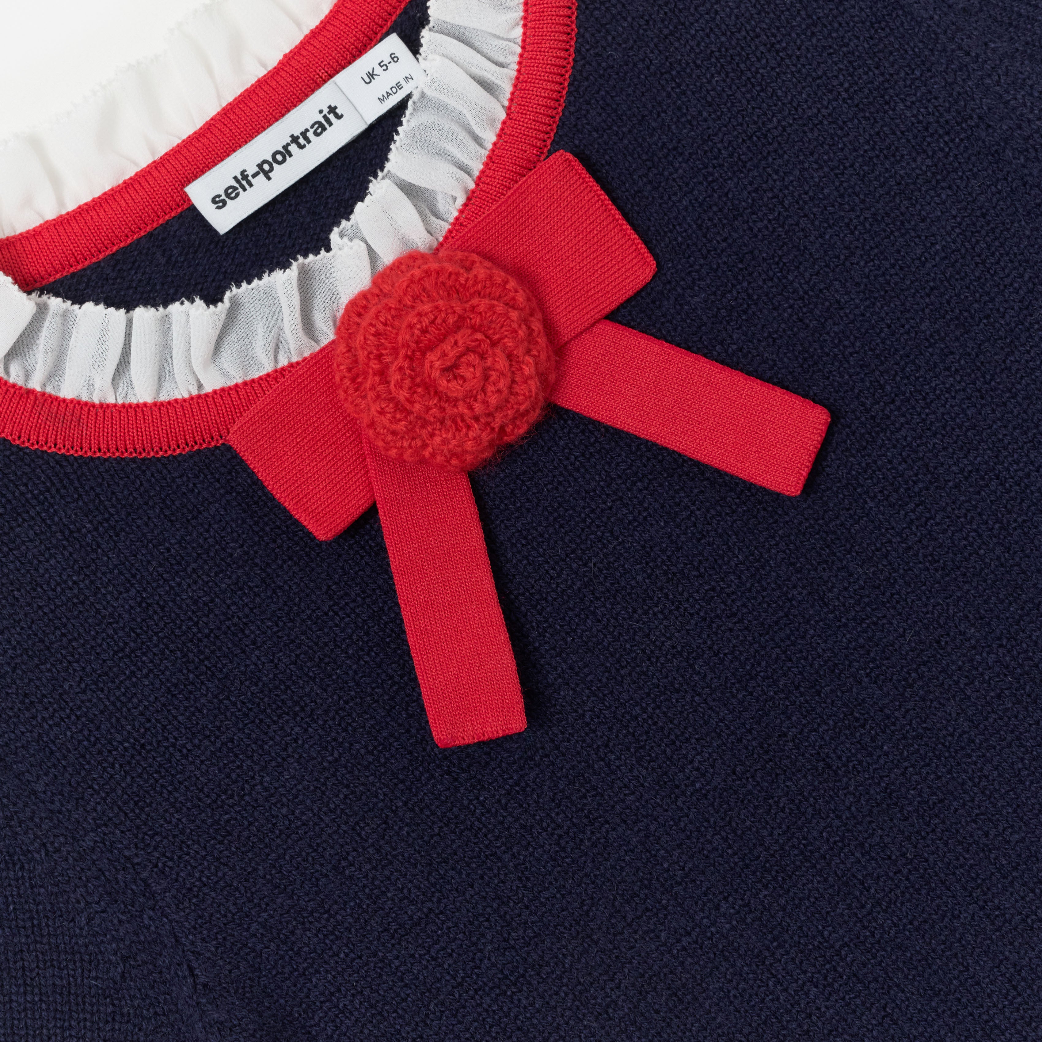 Self Portrait Navy Wool Frill Knit Dress Kinderkleid Navy
