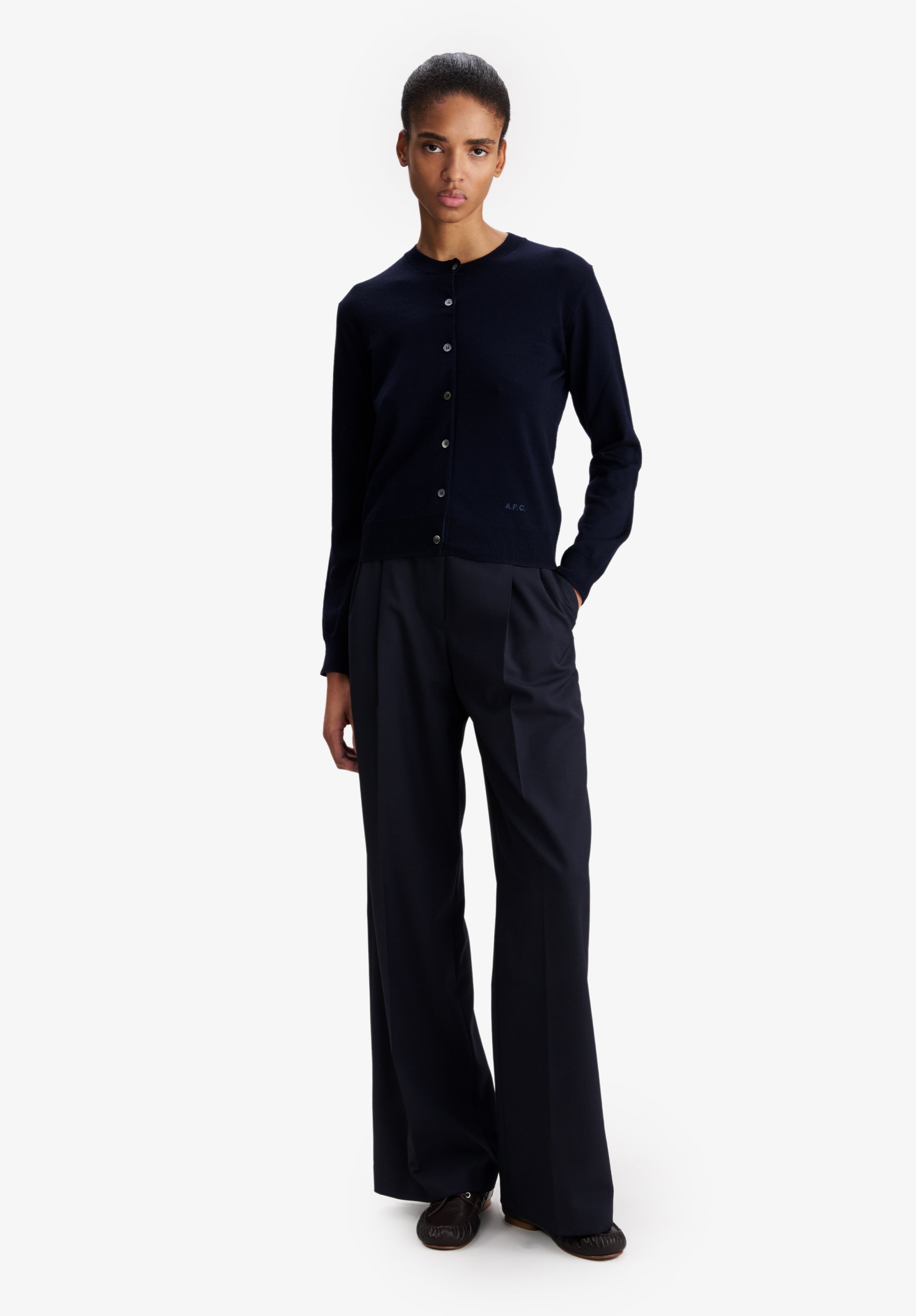 A.P.C. Hose marineblau weit recycelt Falten