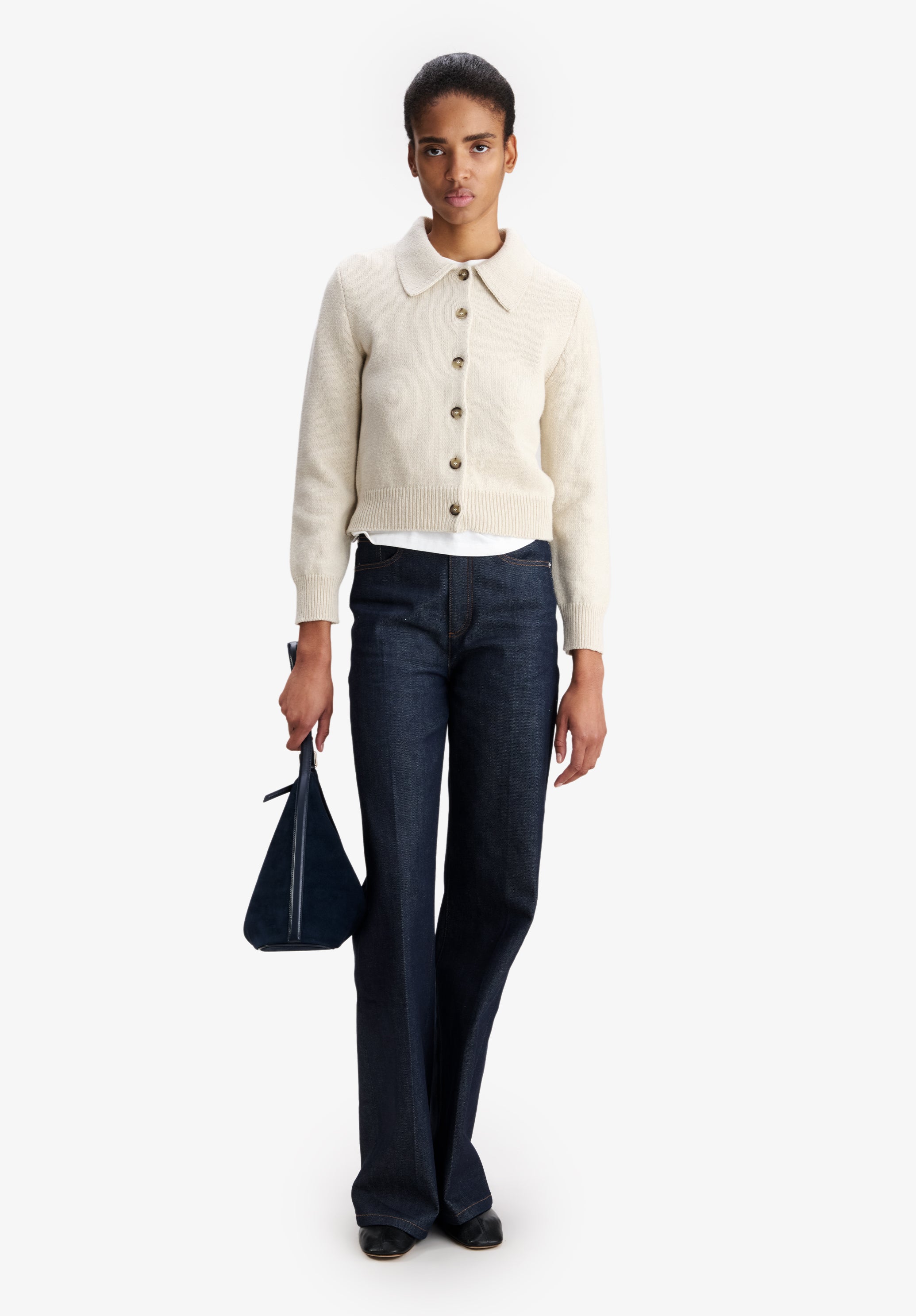 A.P.C. Cardigan grau Wolle Kragen Hornknöpfe