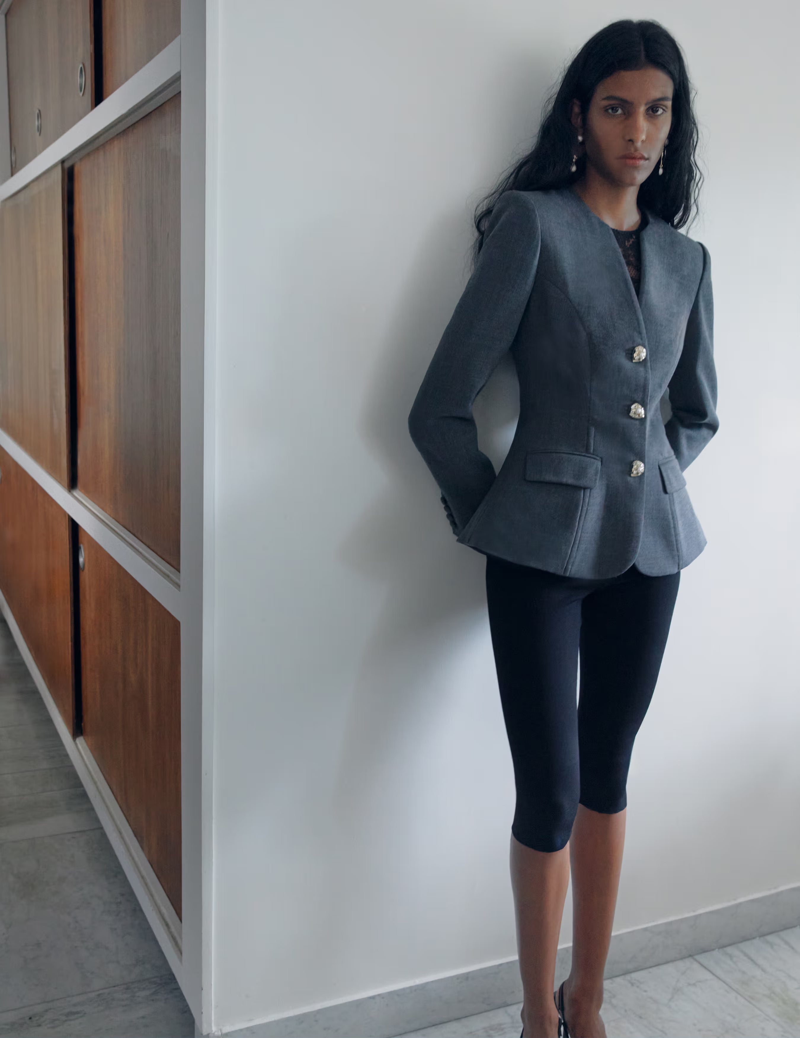 Self Portrait Grey Wool Collarless Jacke Grau UK 8 Wolle