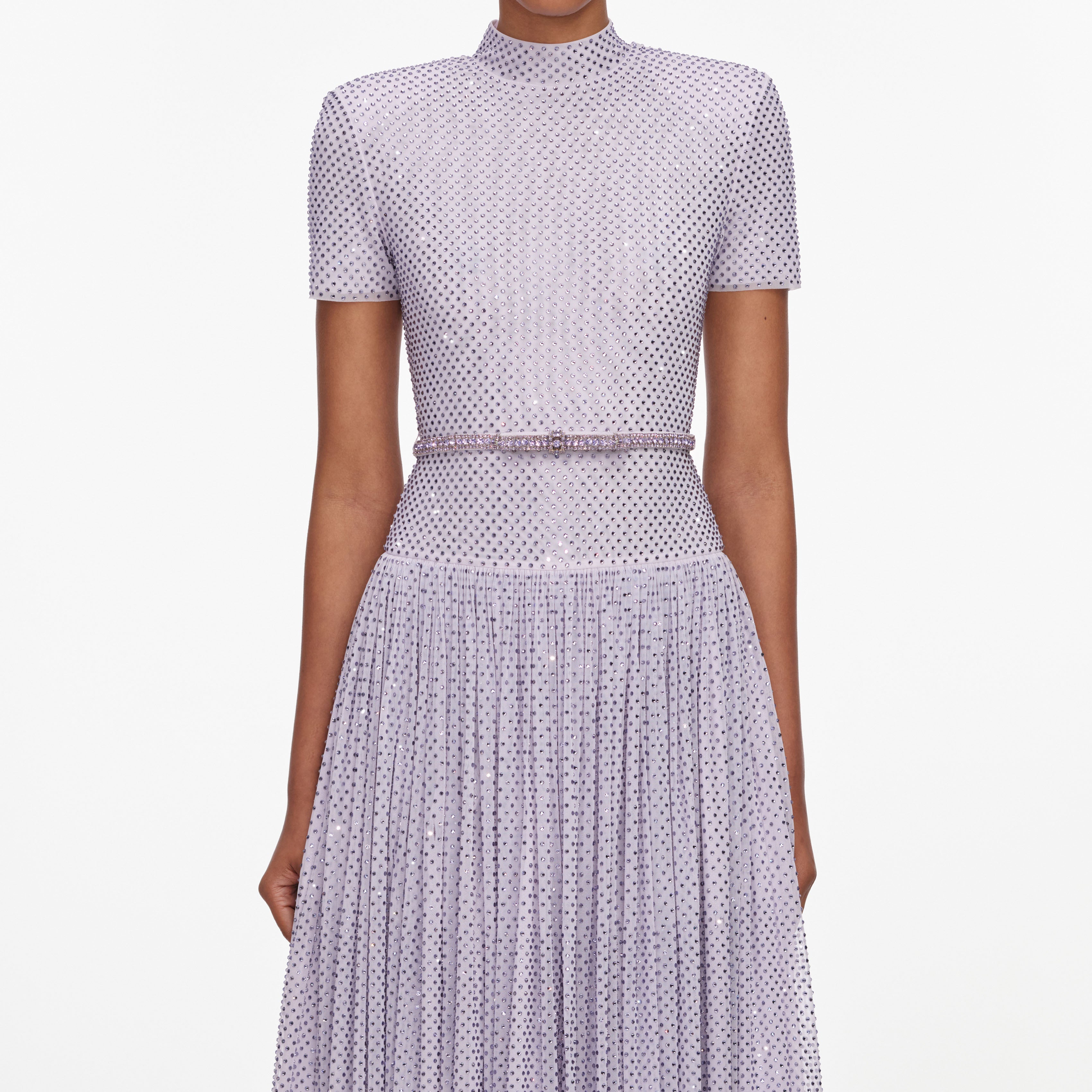Self Portrait Lilac Rhinestone Midi Dress Kleid lila Strass