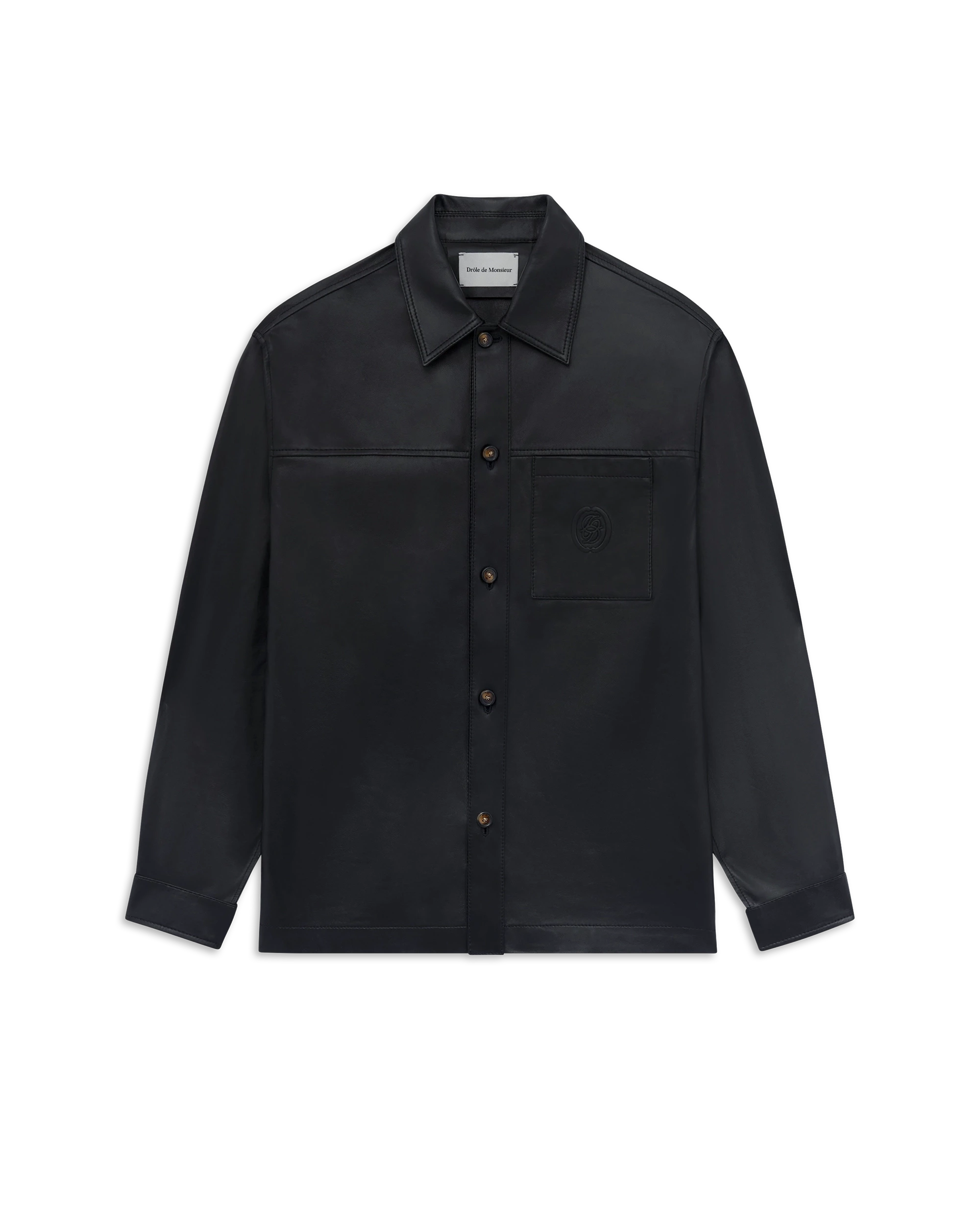 Drôle De Monsieur D Mirror Overshirt Lederhemd Schwarz Lammleder