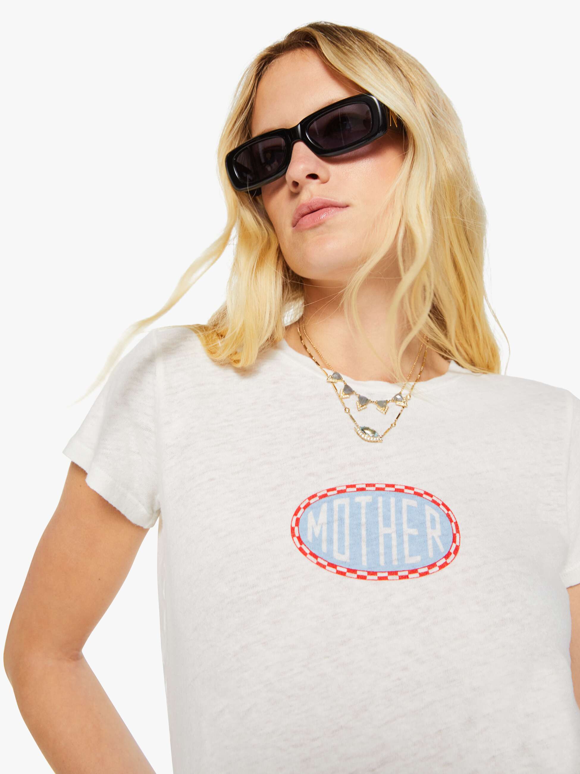 Mother The Lil Sinful T-Shirt Weiss Slim Baumwolle-Leinen
