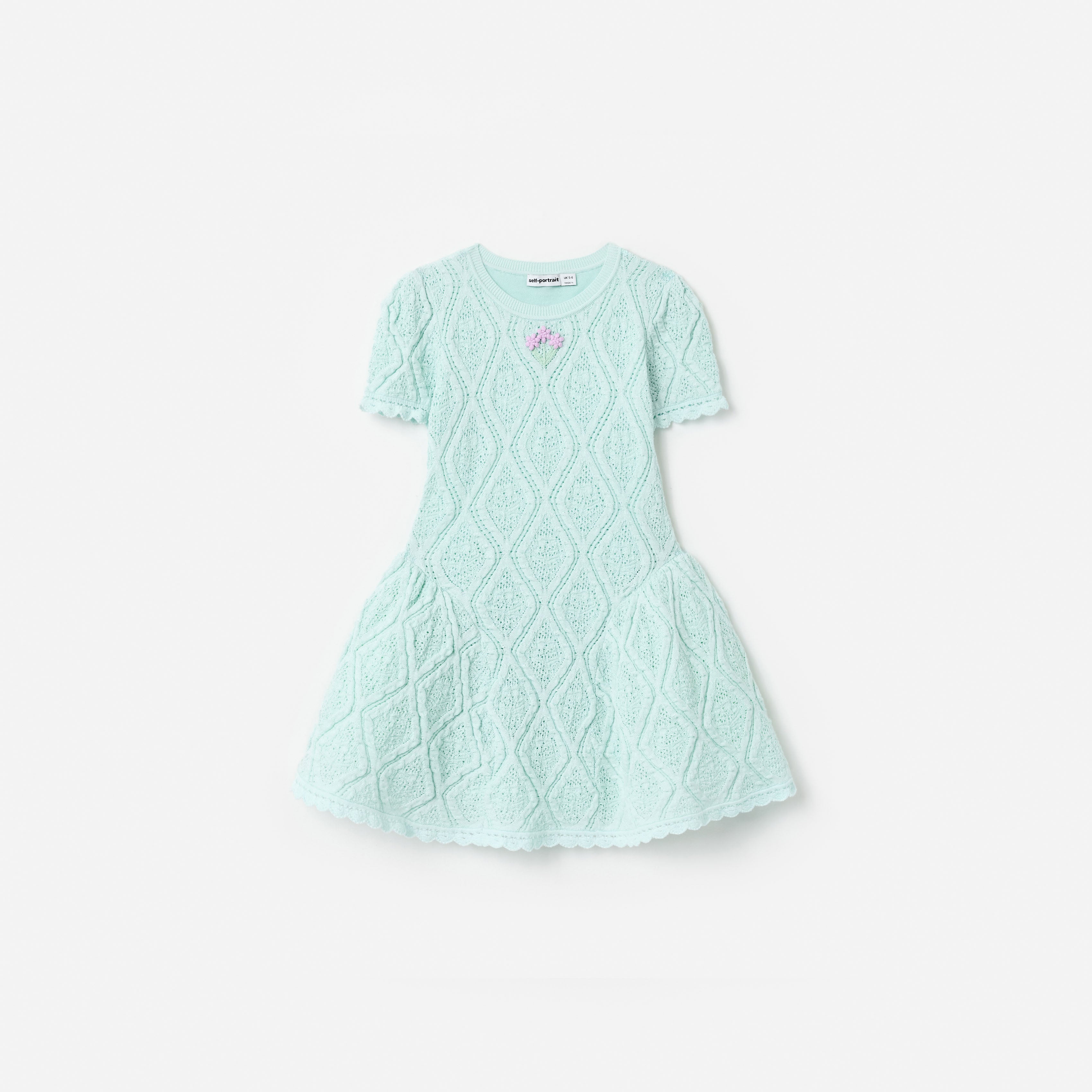 Self Portrait Mint Flower Embroidered Knit Kleid Blau Kinder
