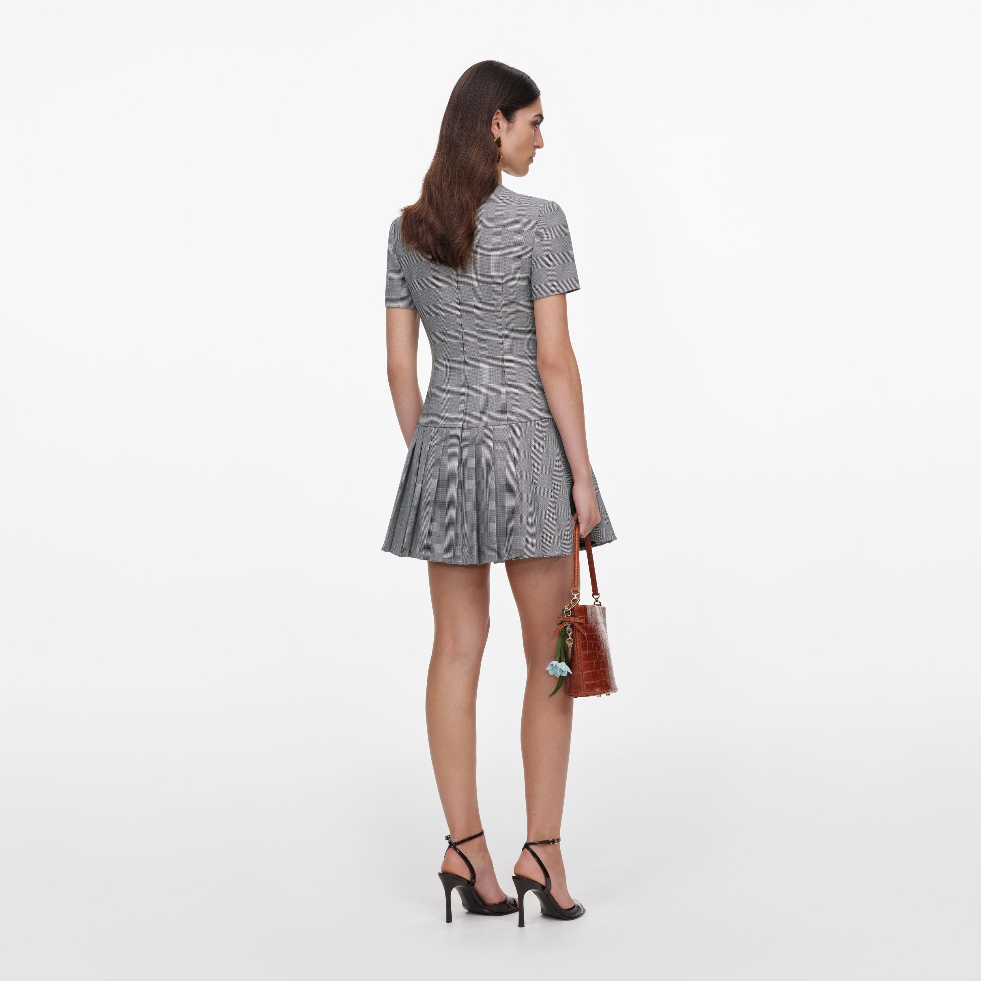 Self Portrait Check Pleated Mini Kleid Grau UK 6