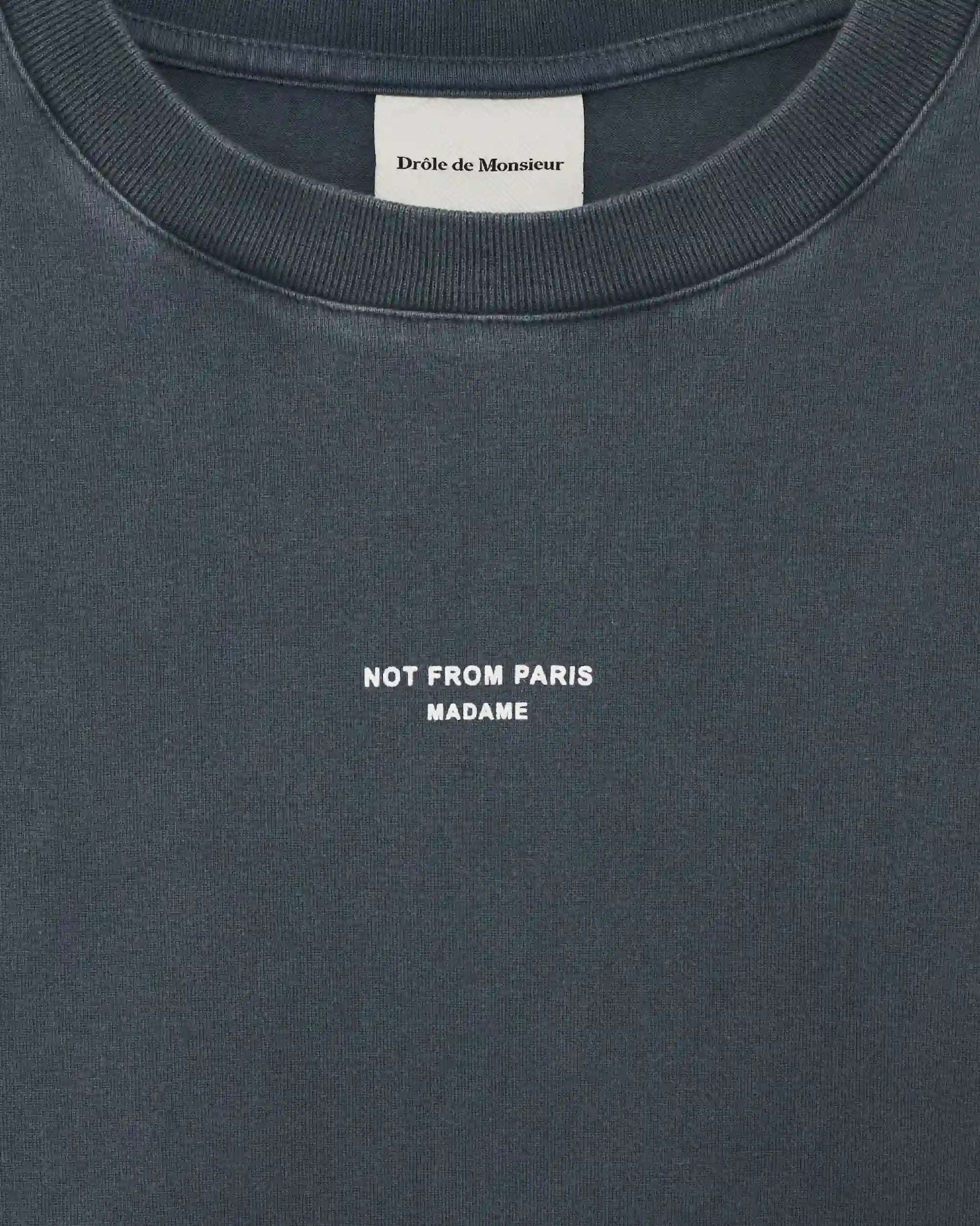 Drôle De Monsieur Washed Classic Slogan T-Shirt Baumwolle dunkelgrau