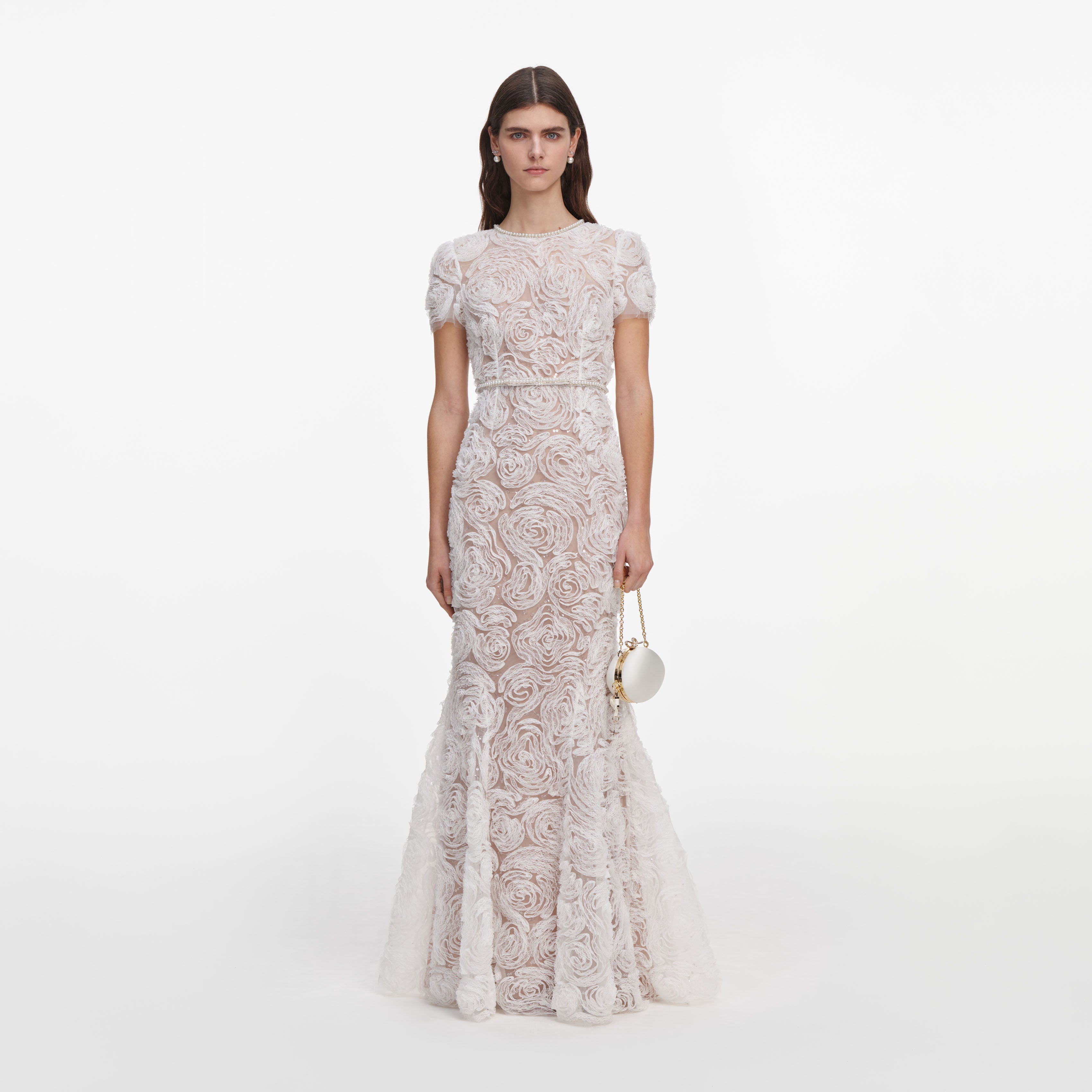 Self Portrait Tulle Lace Maxi Kleid Weiß Spitze