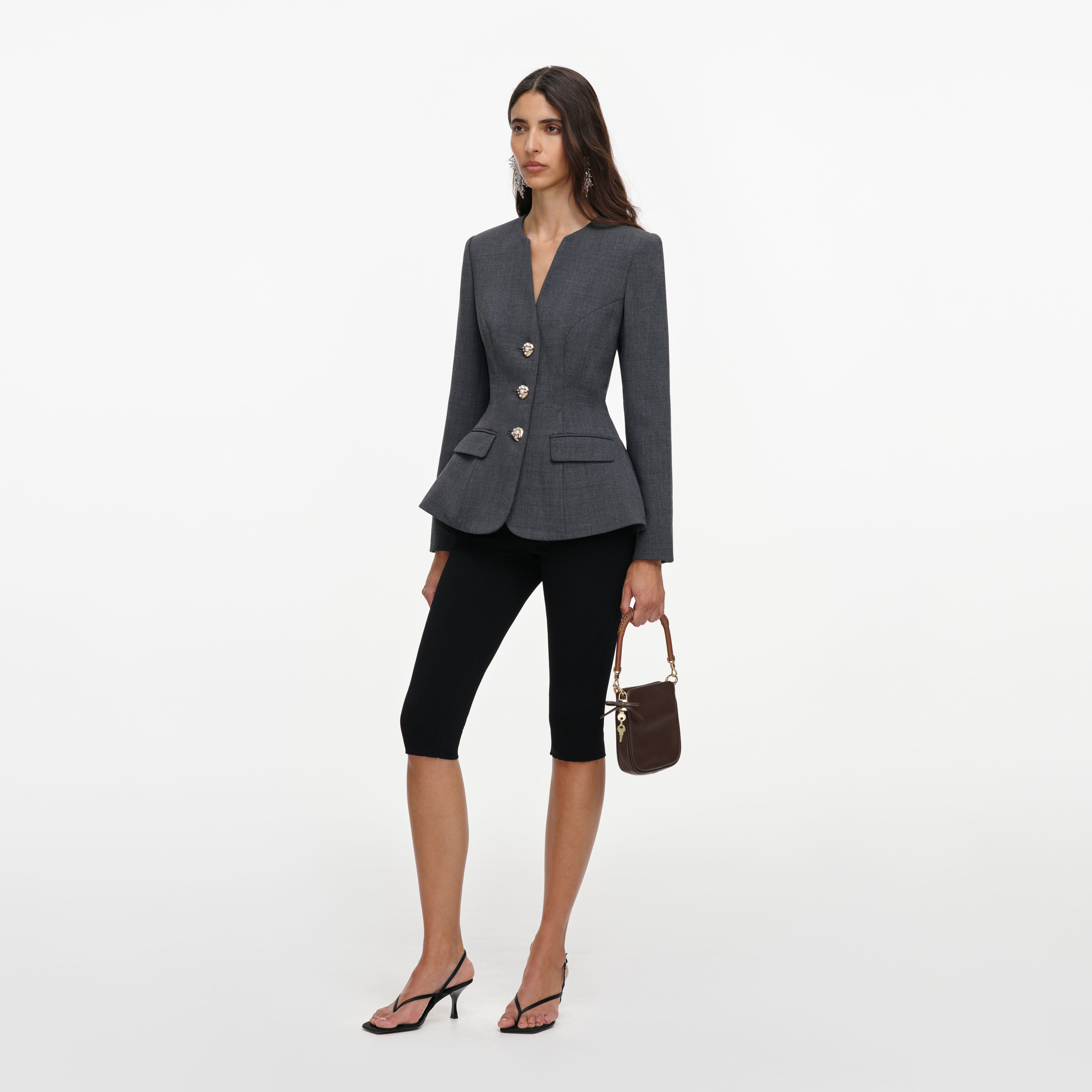 Self Portrait Grey Wool Collarless Jacke Grau UK 8 Wolle