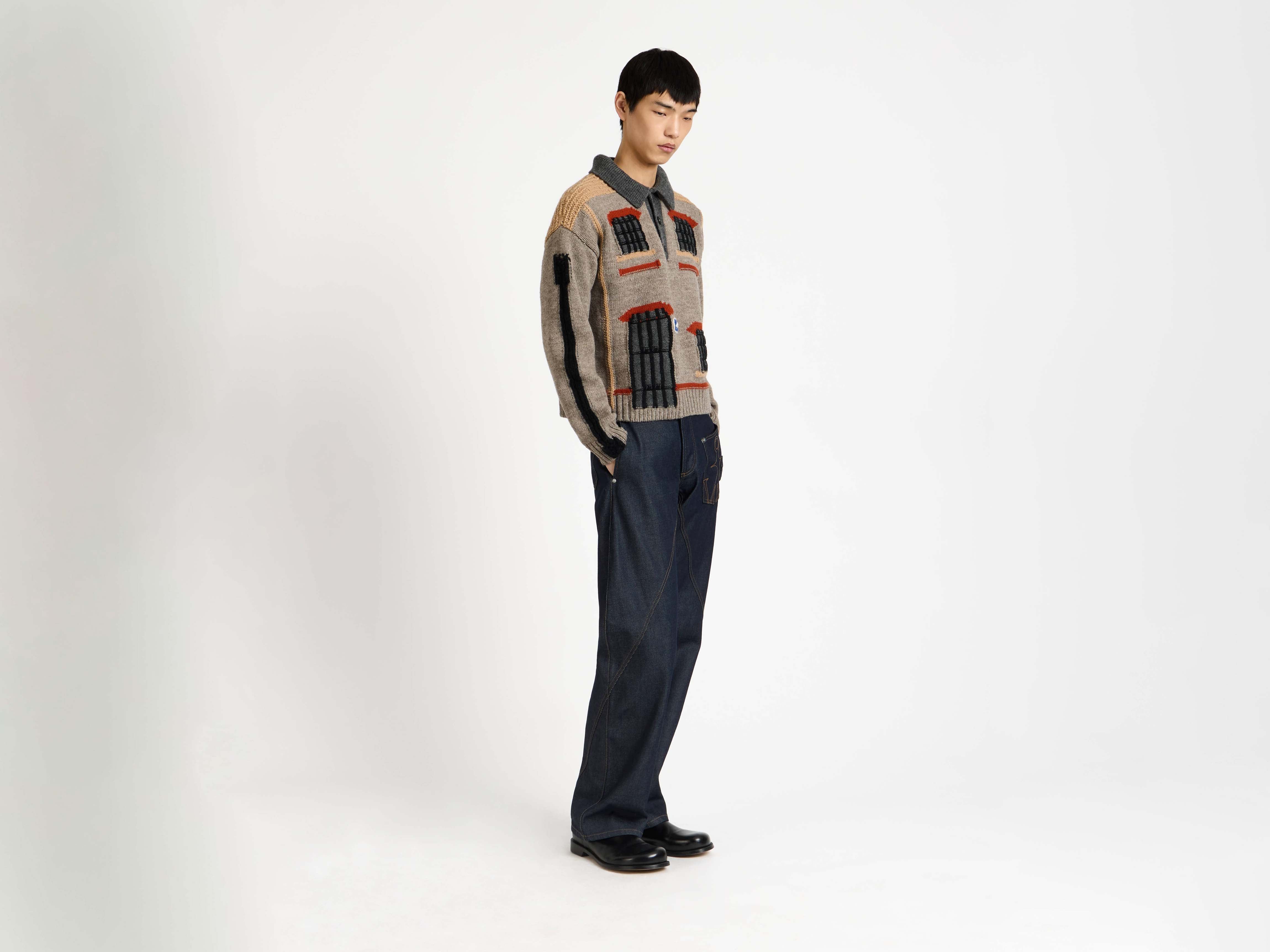 J.W.Anderson House Polo Jumper Strickpullover Beige Melange