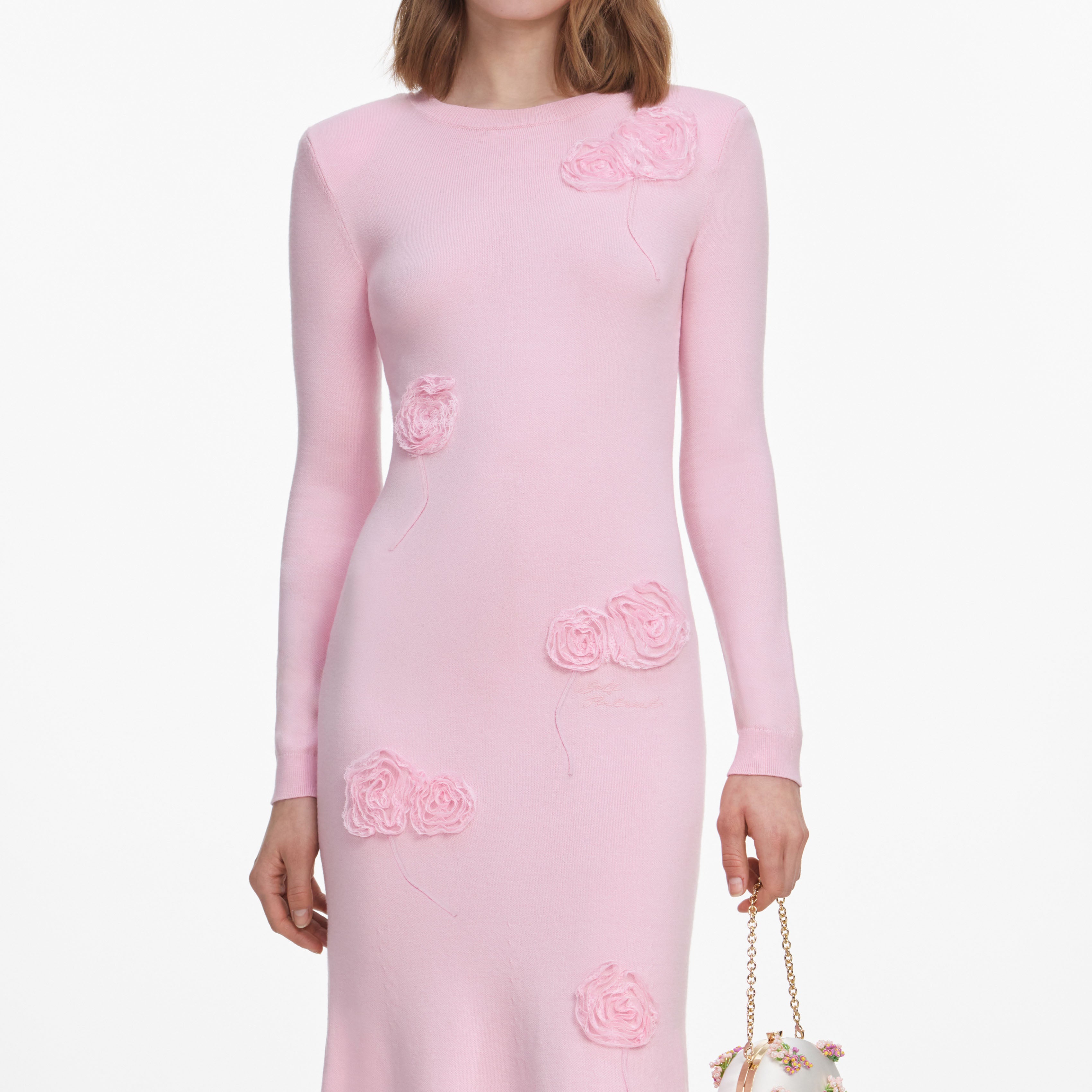 Self Portrait Flower Knit Midikleid Strick Rosa mit Blumen