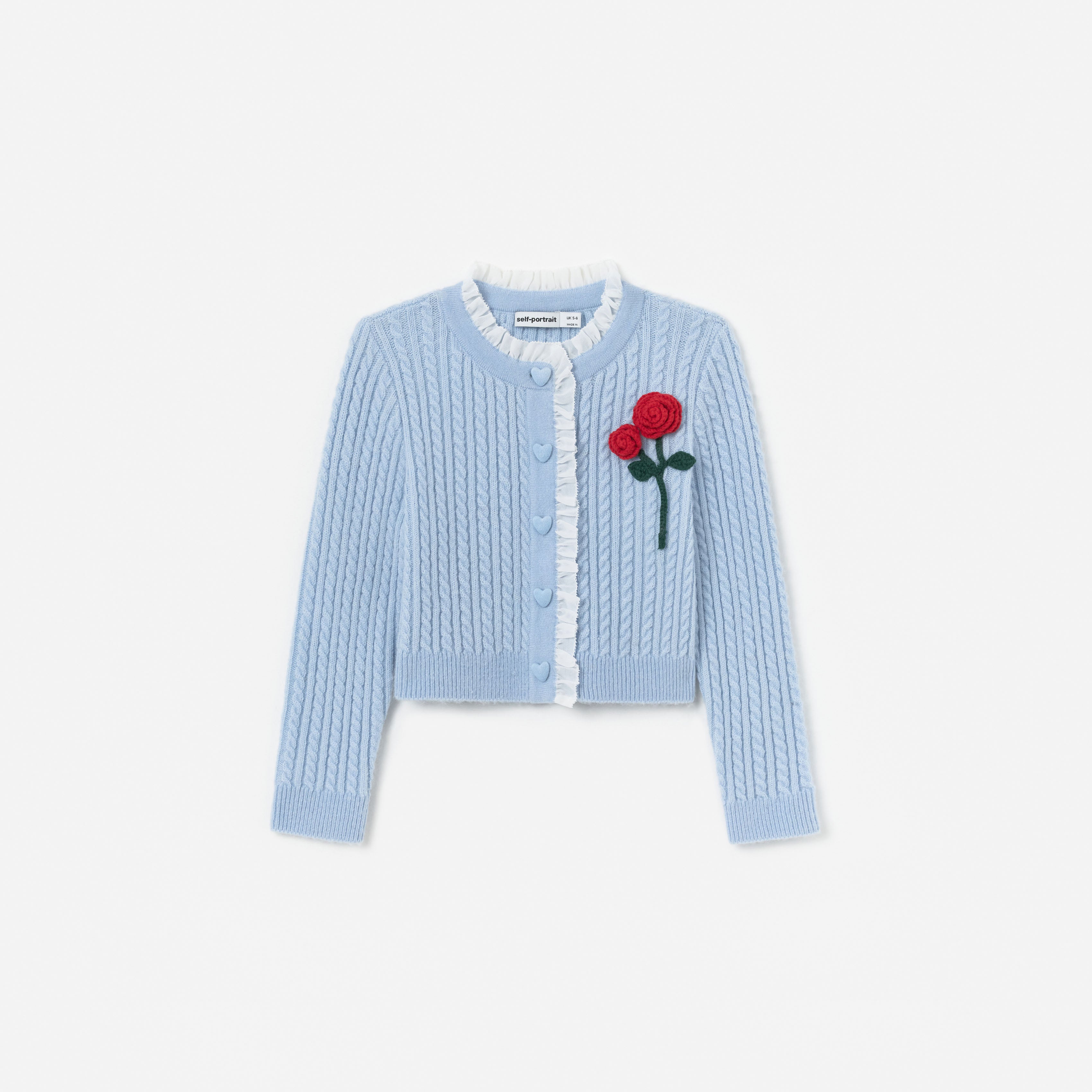 Self Portrait Cable Cardigan Blau Rüschen Age 5/6