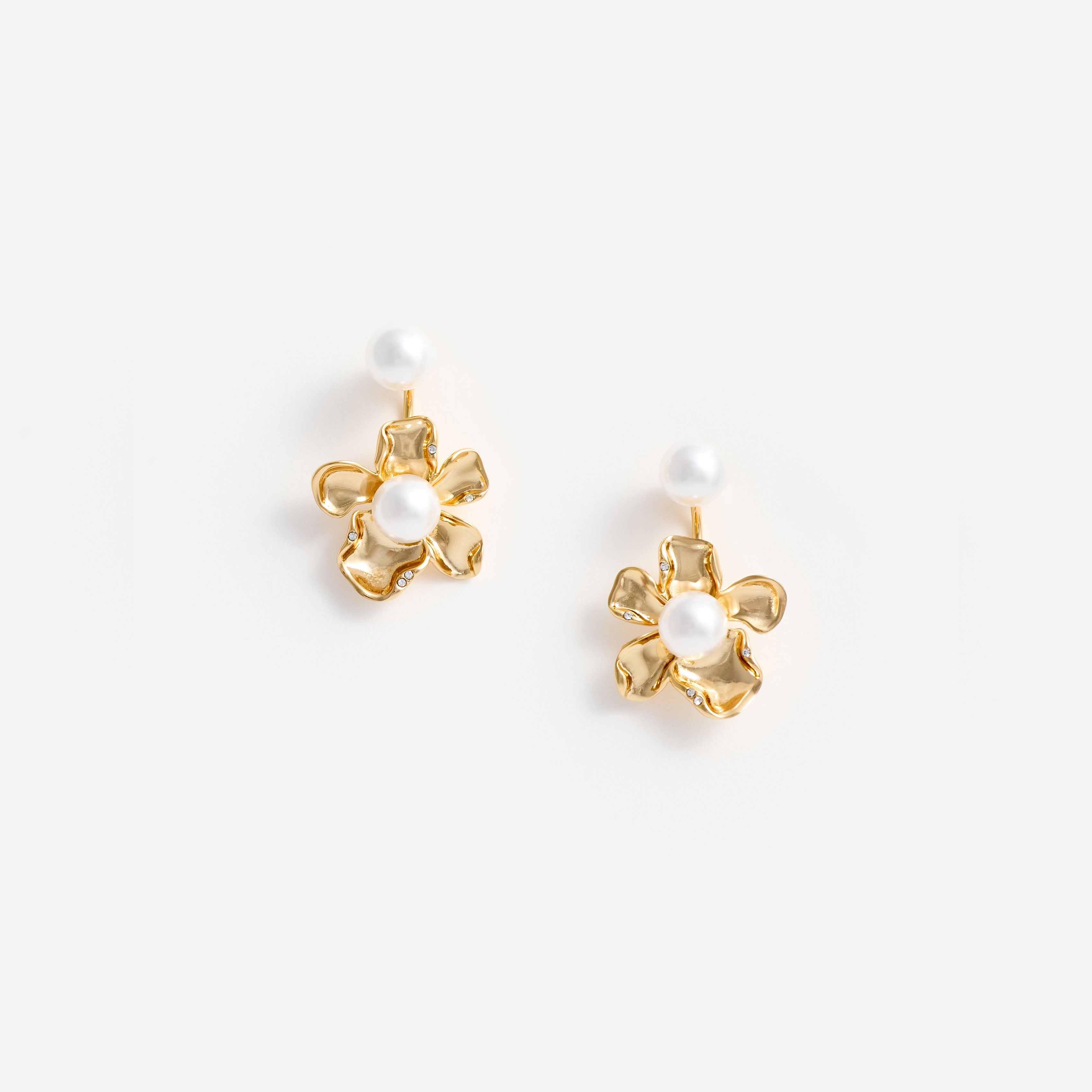 Self Portrait Gold Flower Pearl Ohrringe Gold Creme
