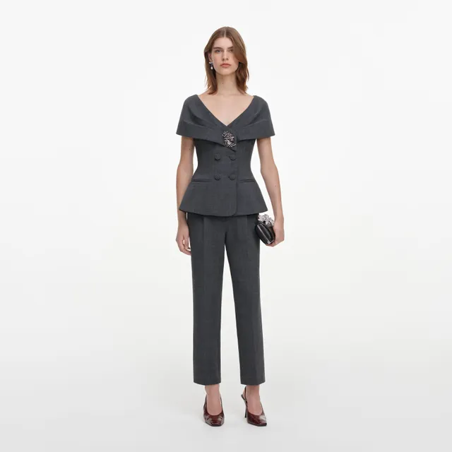 Self Portrait Grey Tailored Brooch Jumpsuit Grau