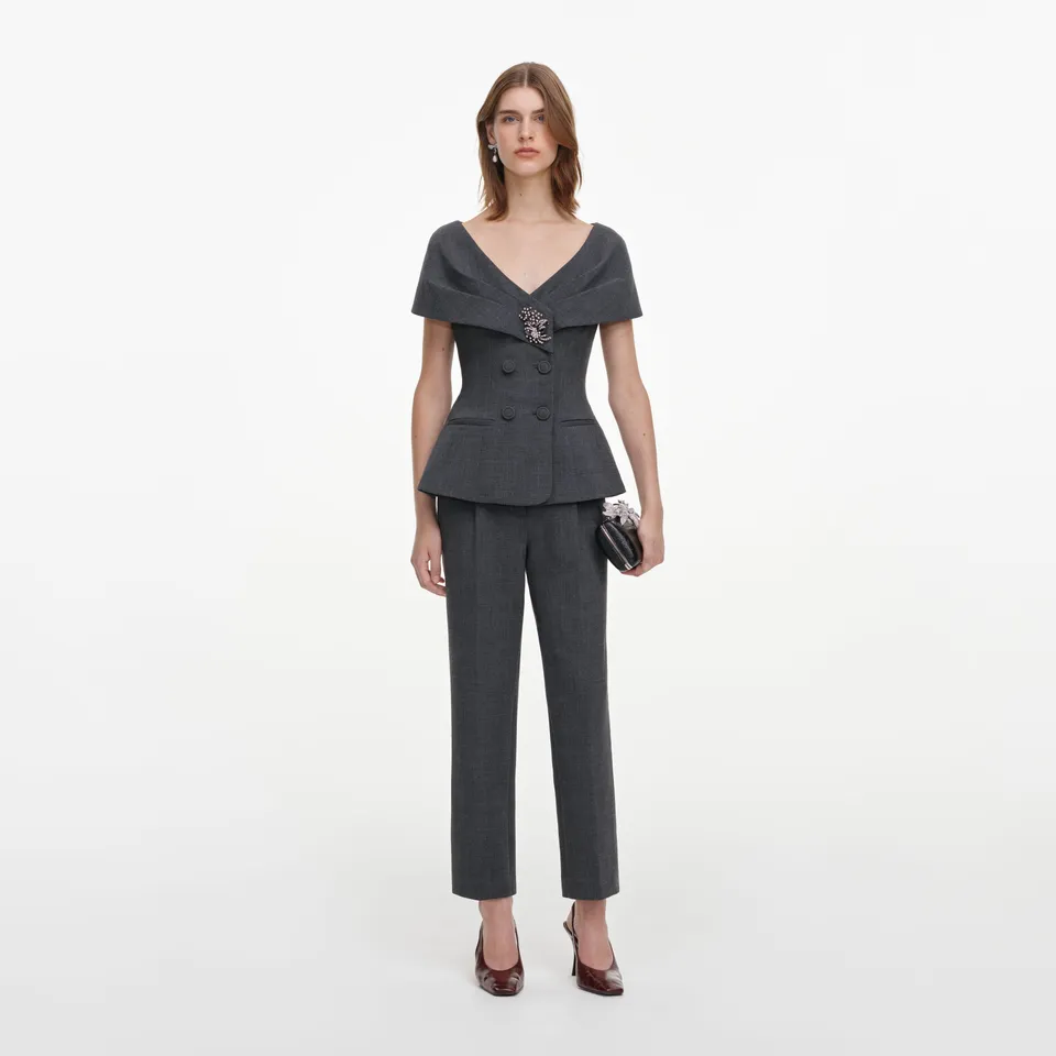 Self Portrait Grey Tailored Brooch Jumpsuit Grau