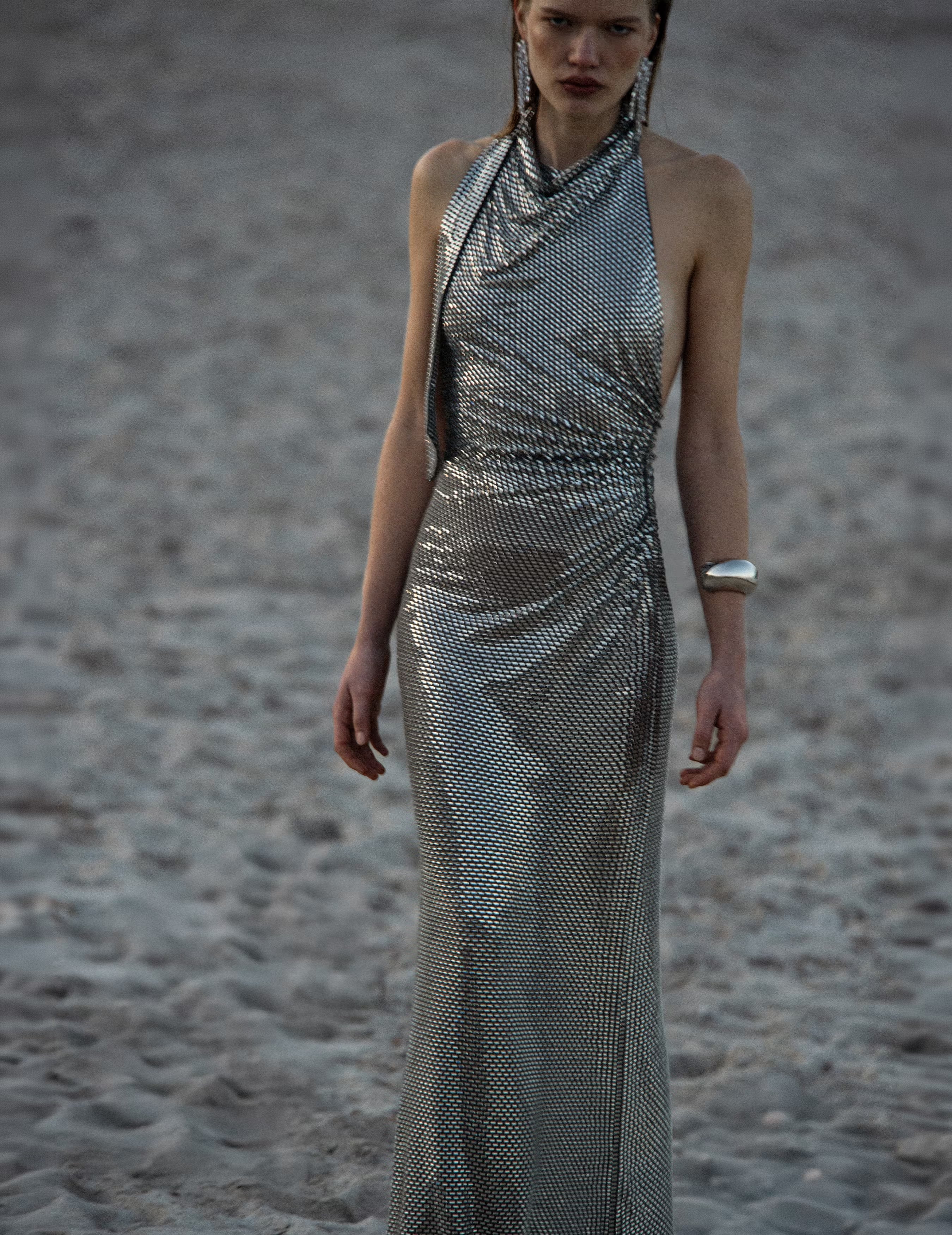 Self Portrait Grey Rhinestone Halter Maxi Kleid Grau Strass
