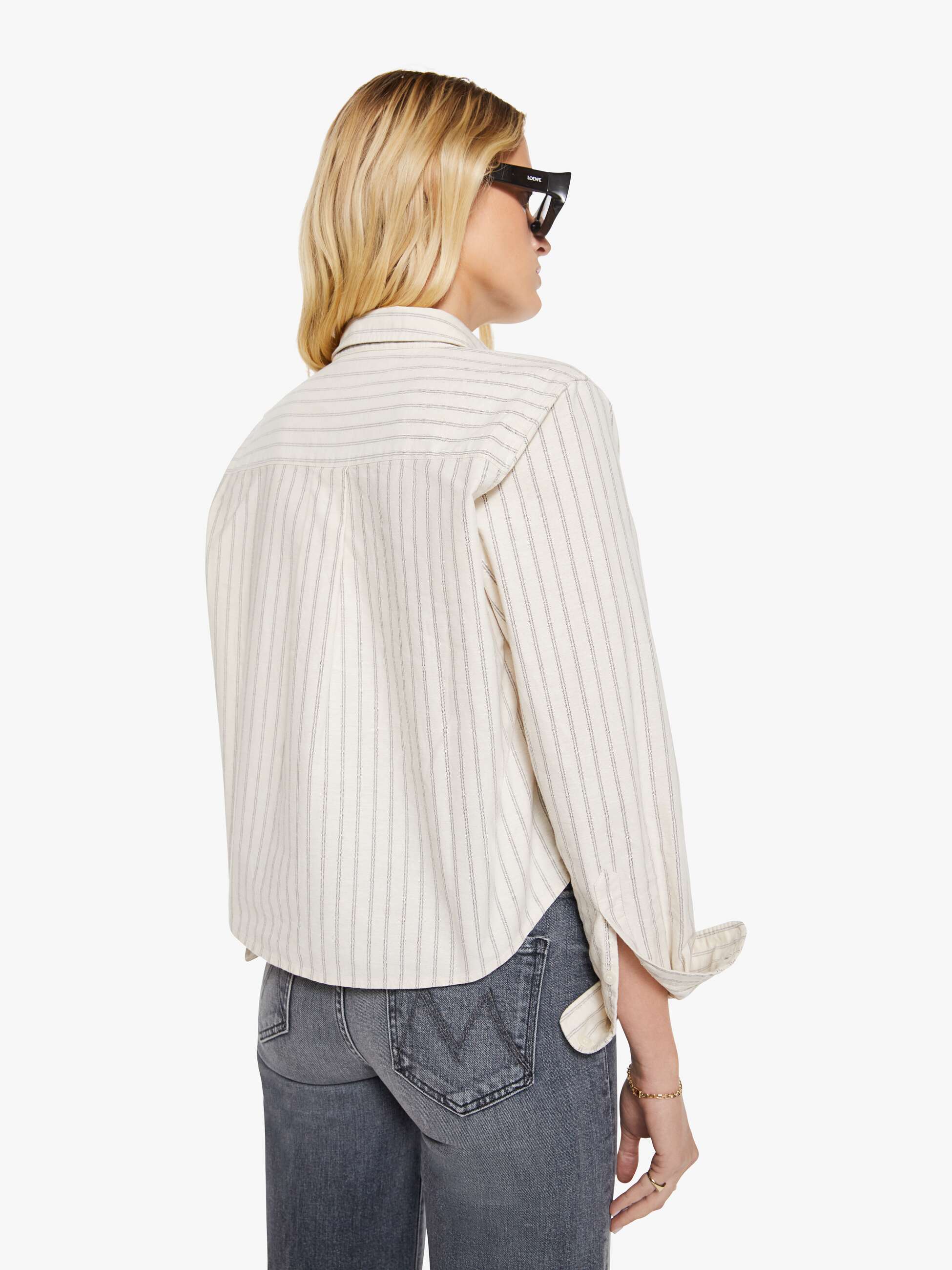 Mother Cropped Bestie Hemd Cream Black Stripe creme schwarz