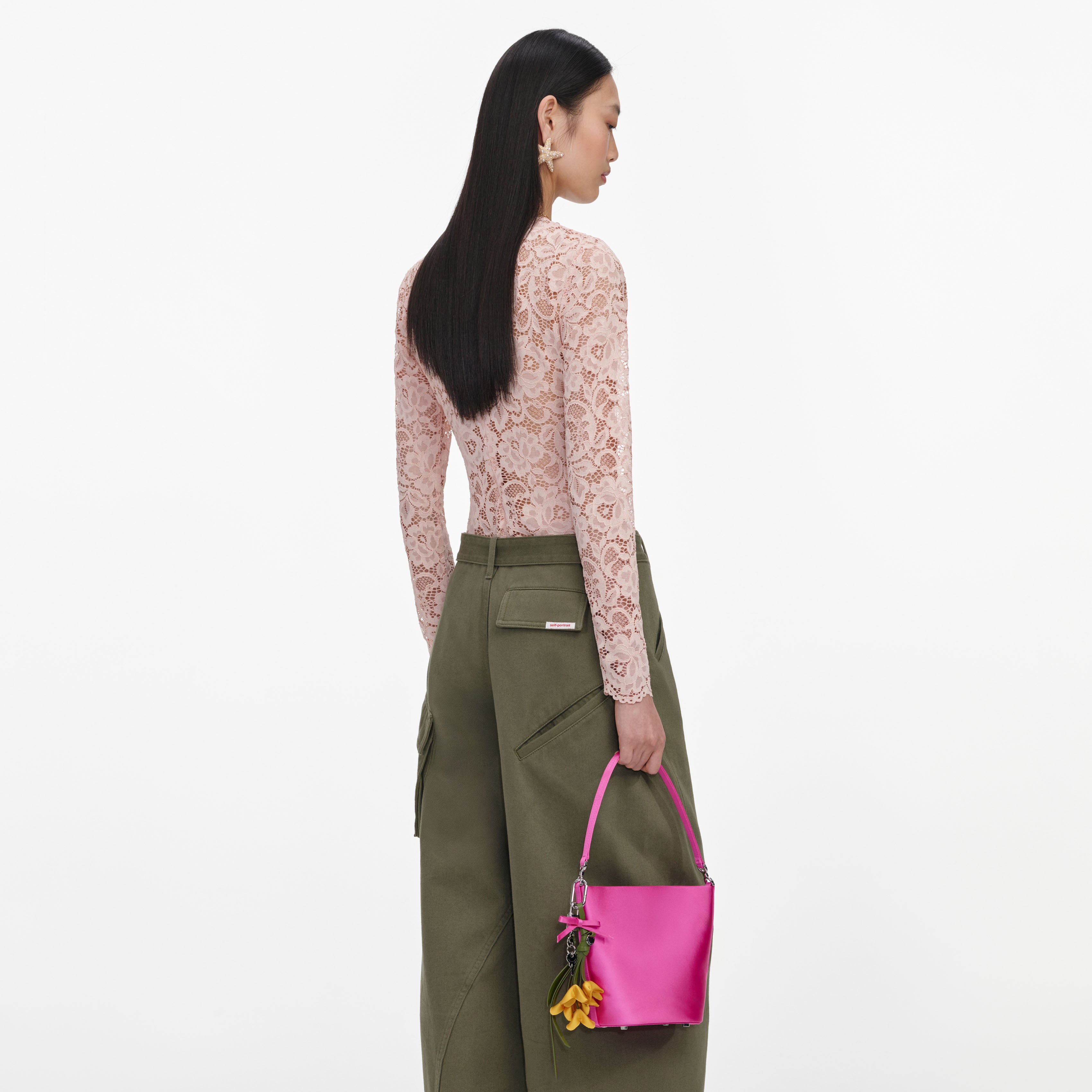 Self Portrait Pink Satin Bucket Bag Pink Schultertasche