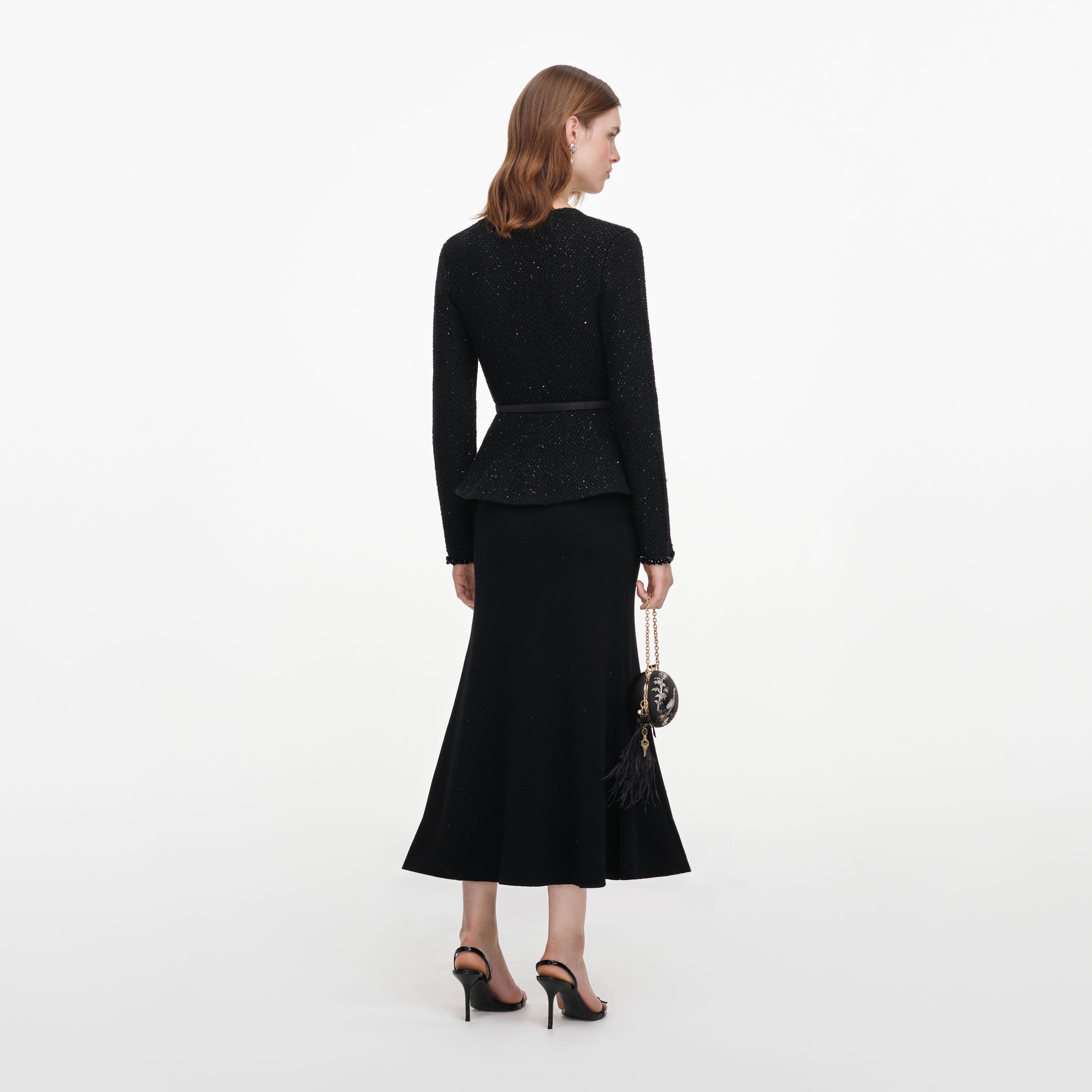 Self Portrait Black Sequin Knit Midi Kleid Schwarz S