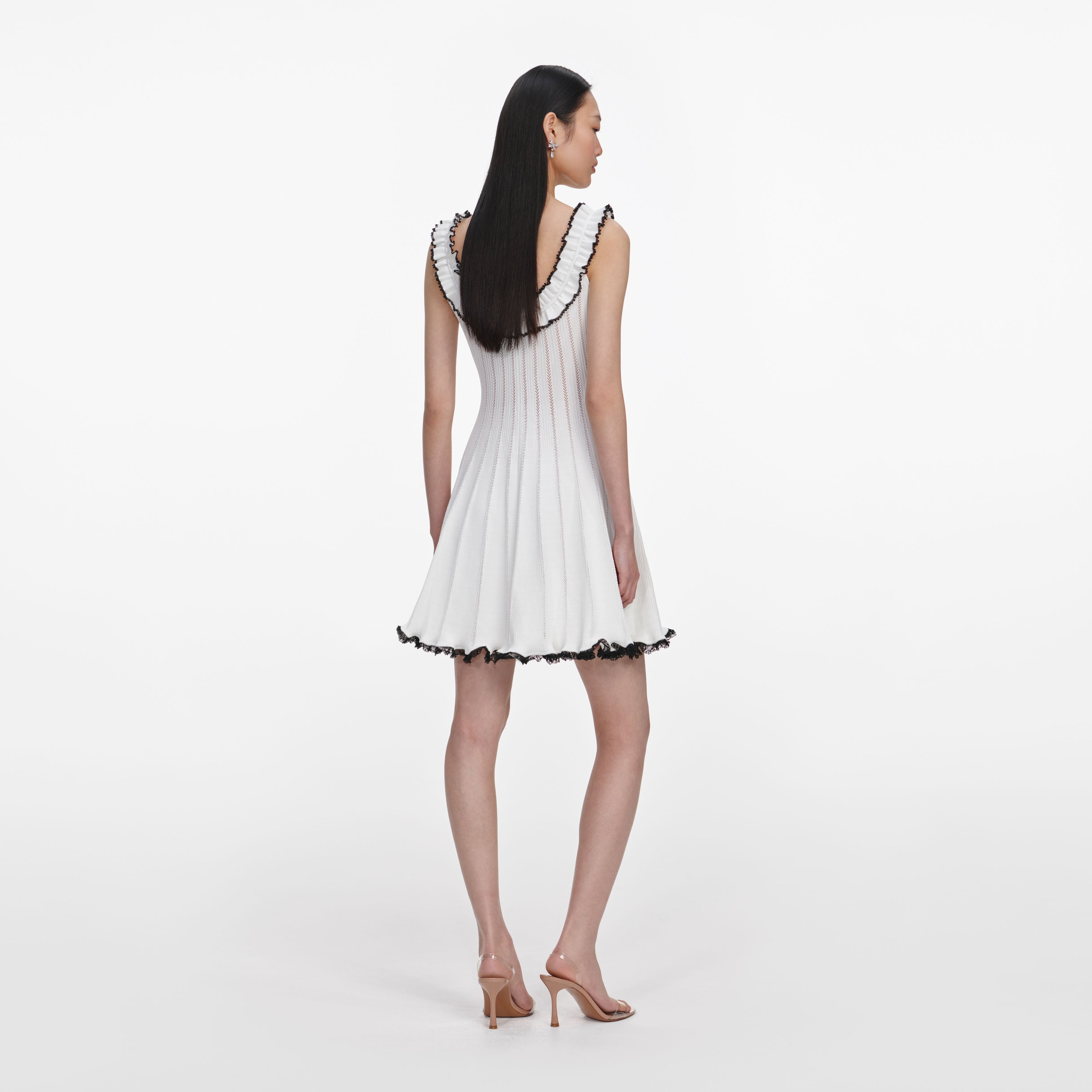 Self Portrait White Contrast Trim Knit Minikleid Strick Weiss