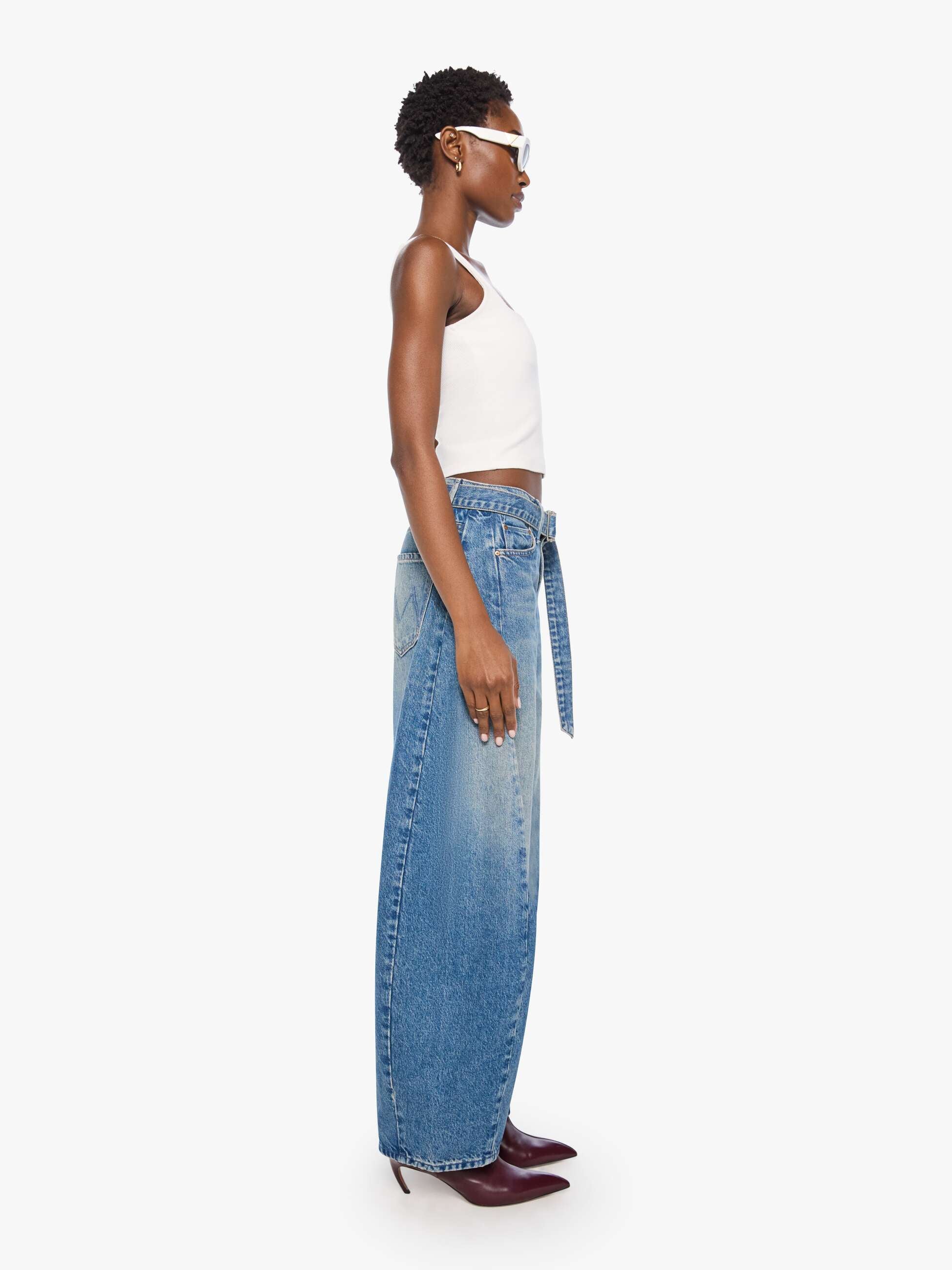 Mother Snacks Belted Spoonful Jeans Mittelblau Wide Leg
