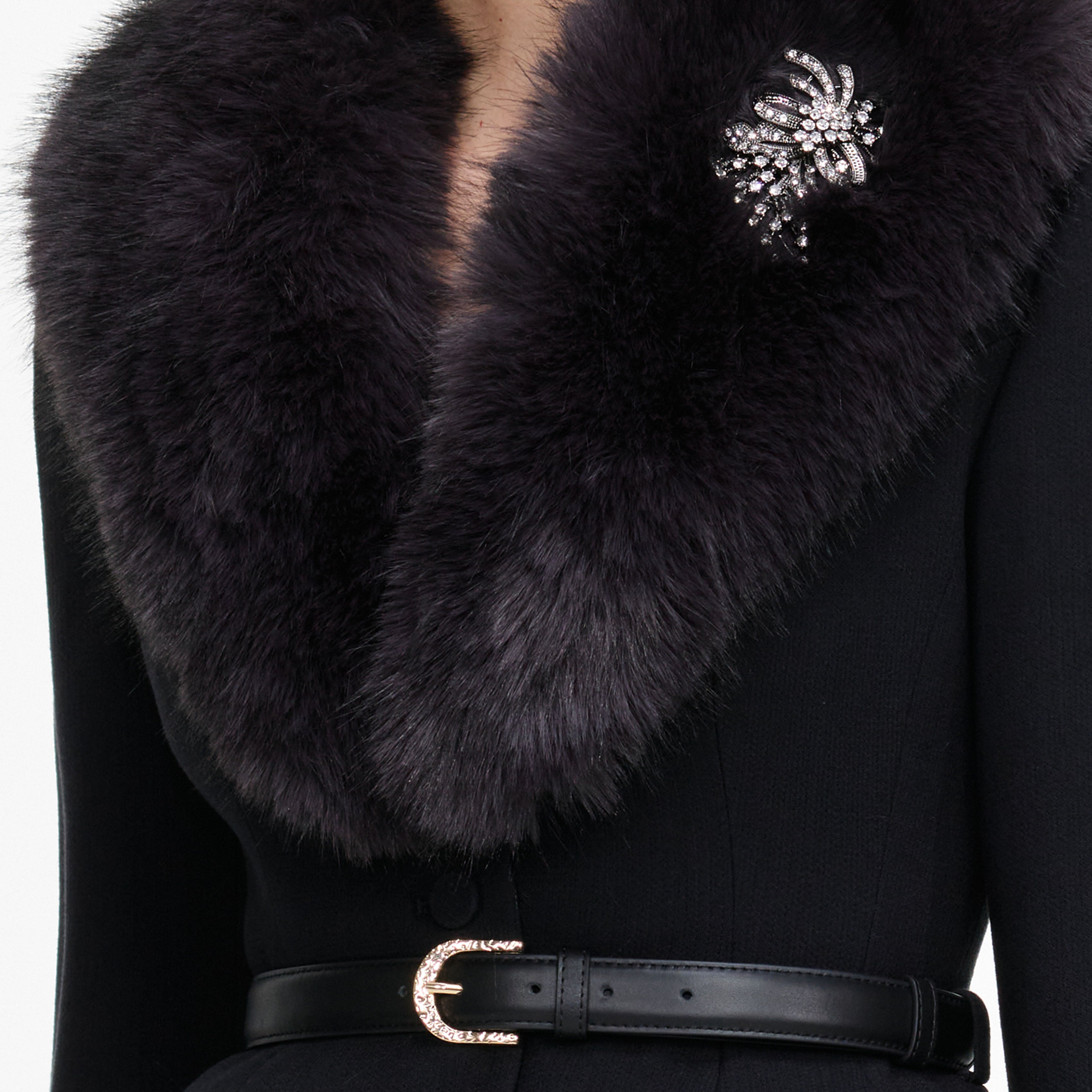 Self Portrait Black Tailored Fur Collar Maxikleid Schwarz