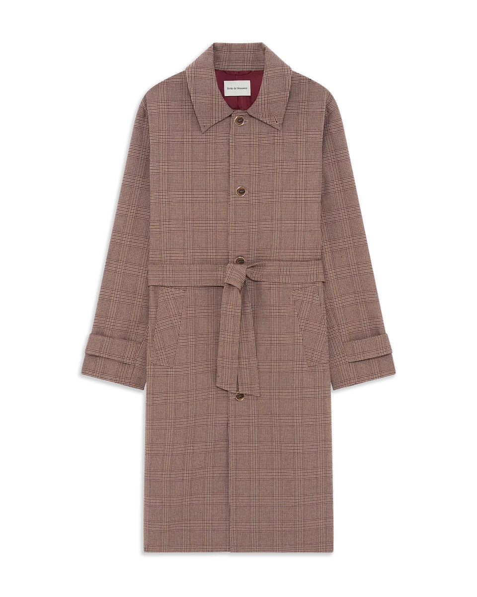 Drôle De Monsieur Prince Of Wales Belted Coat Hellbraun Wolle