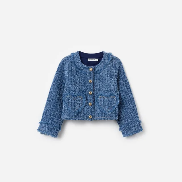 Self Portrait Textured Denim Heart Trim Jacke Denim 7/8
