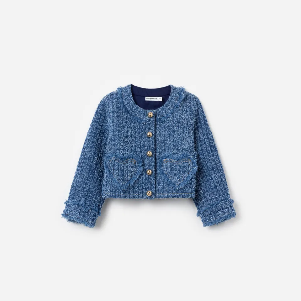 Self Portrait Textured Denim Heart Trim Jacke Denim 7/8