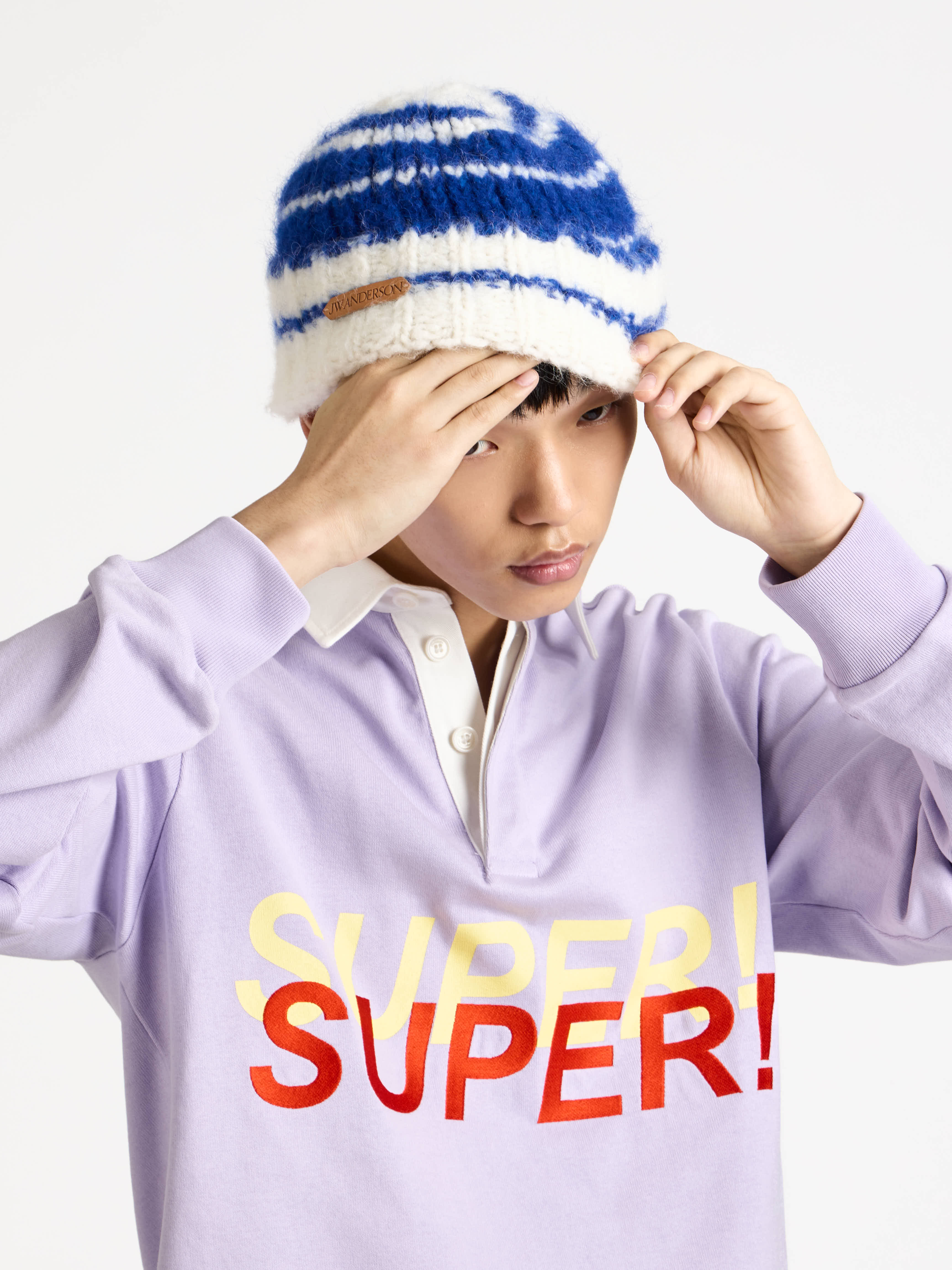 J.W.Anderson Striped Beanie Mütze Royal Blue Mohair