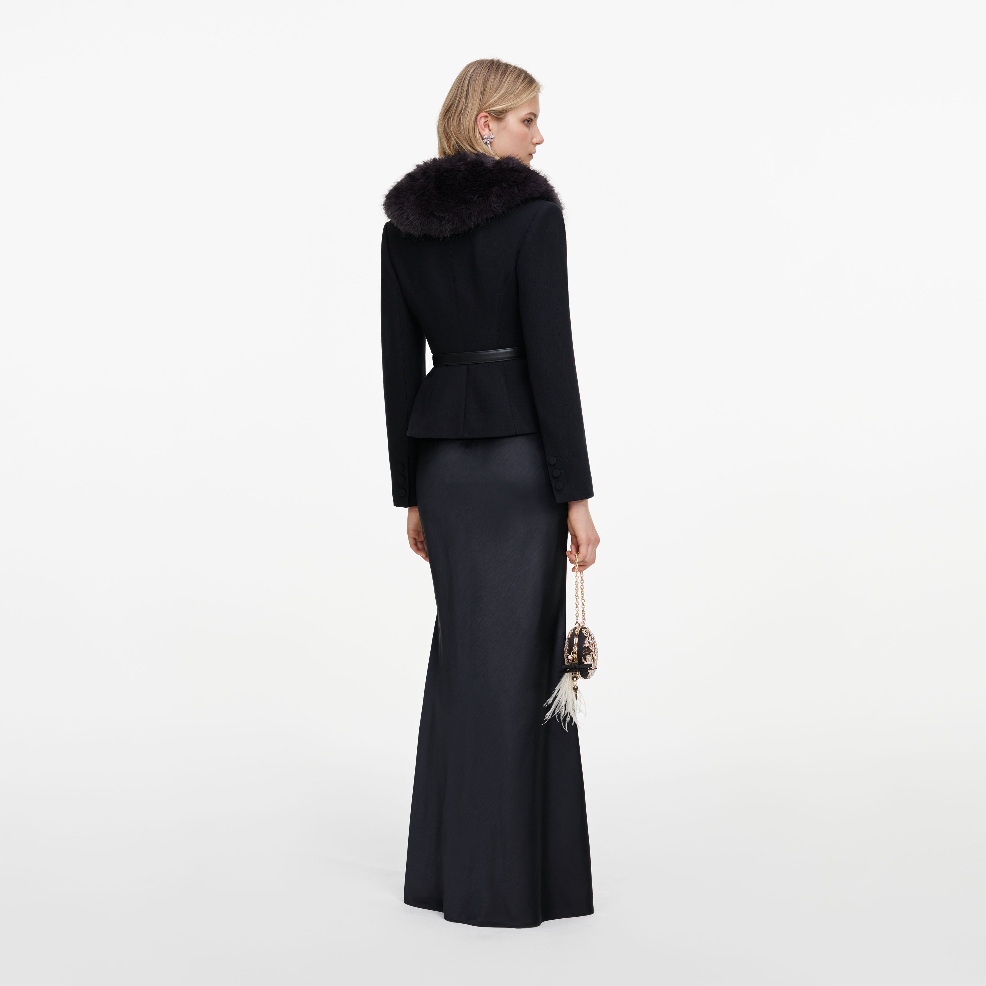 Self Portrait Black Tailored Fur Collar Maxikleid Schwarz