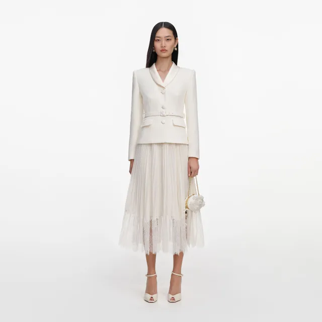 Self Portrait Cream Boucle Midi Kleid Creme Schal