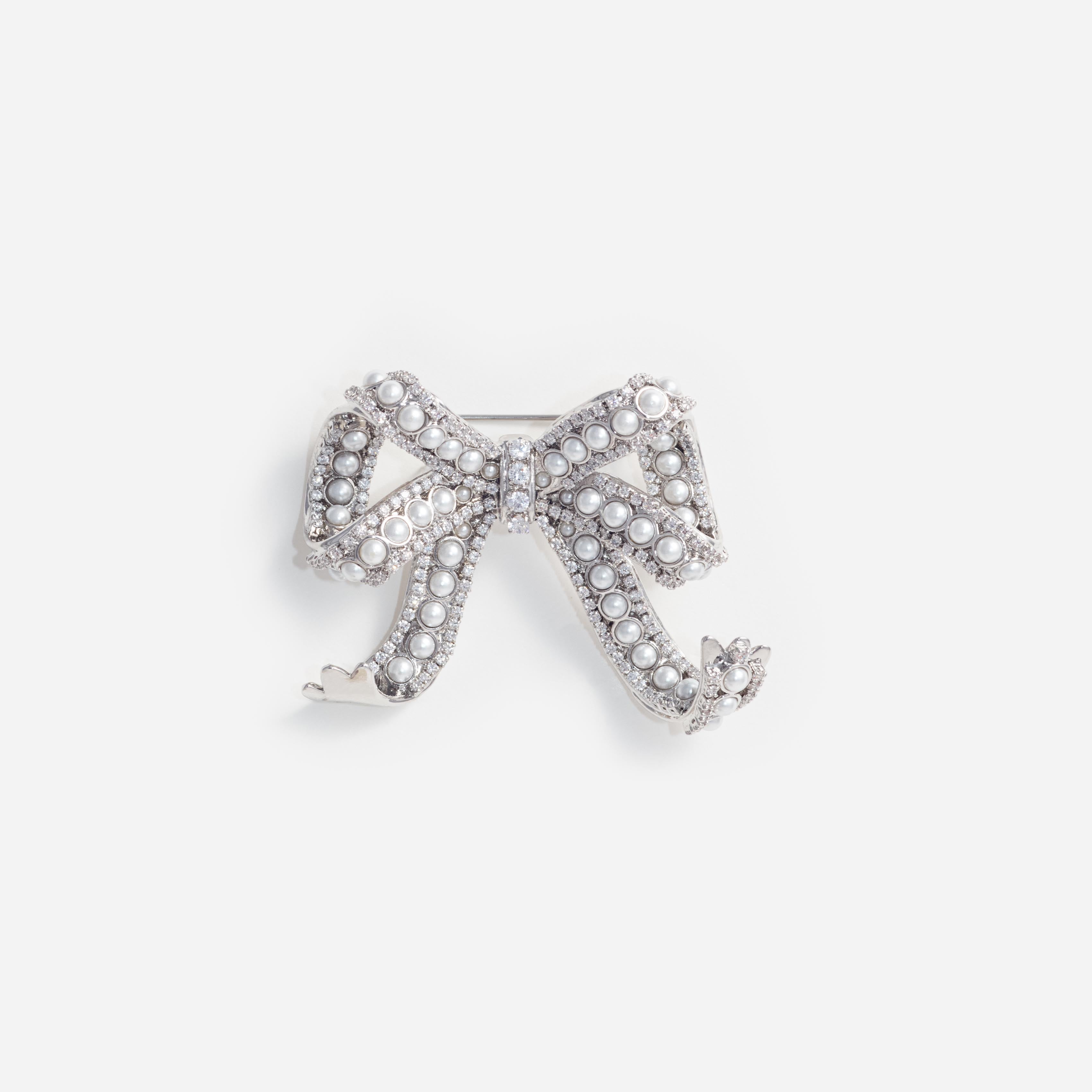 Self Portrait Jewellery Brosche Silber Perle Kristall Schleife