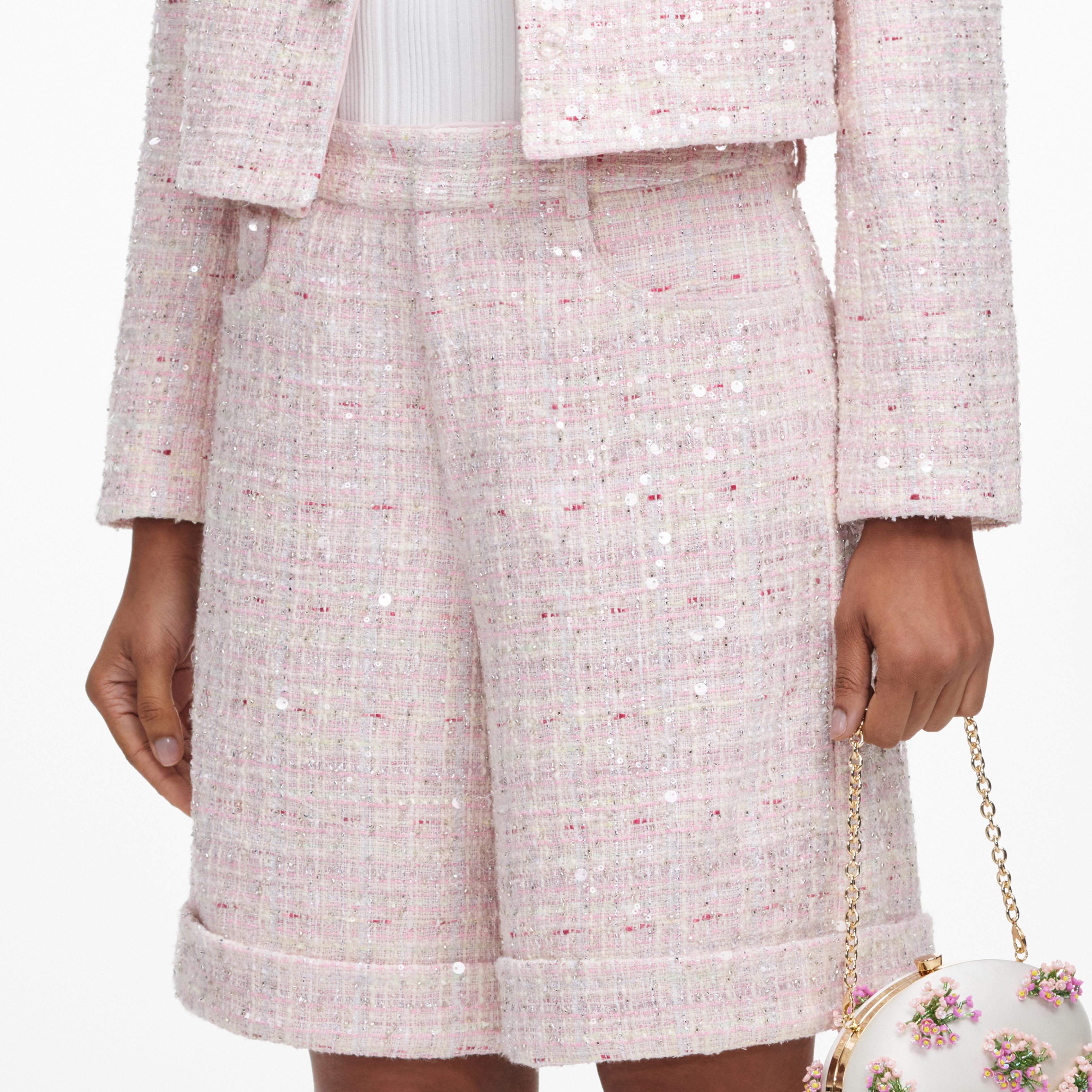 Self Portrait Pink Sequin Boucle Shorts Rosa