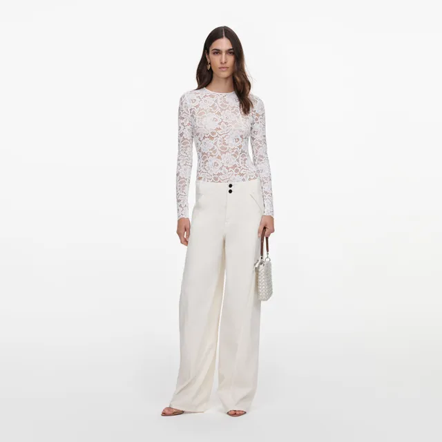 Self Portrait White Floral Lace Bodysuit Spitze Weiss