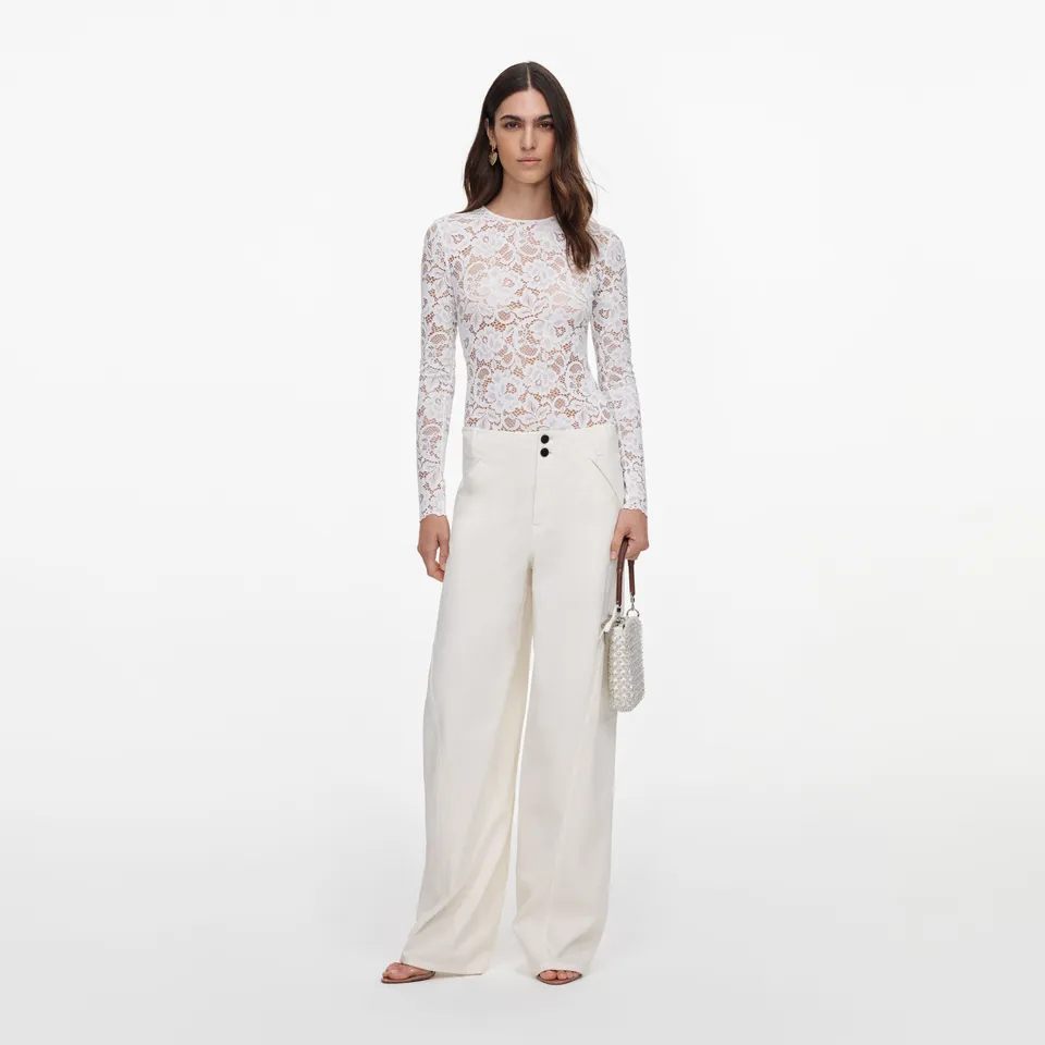 Self Portrait White Floral Lace Bodysuit Spitze Weiss