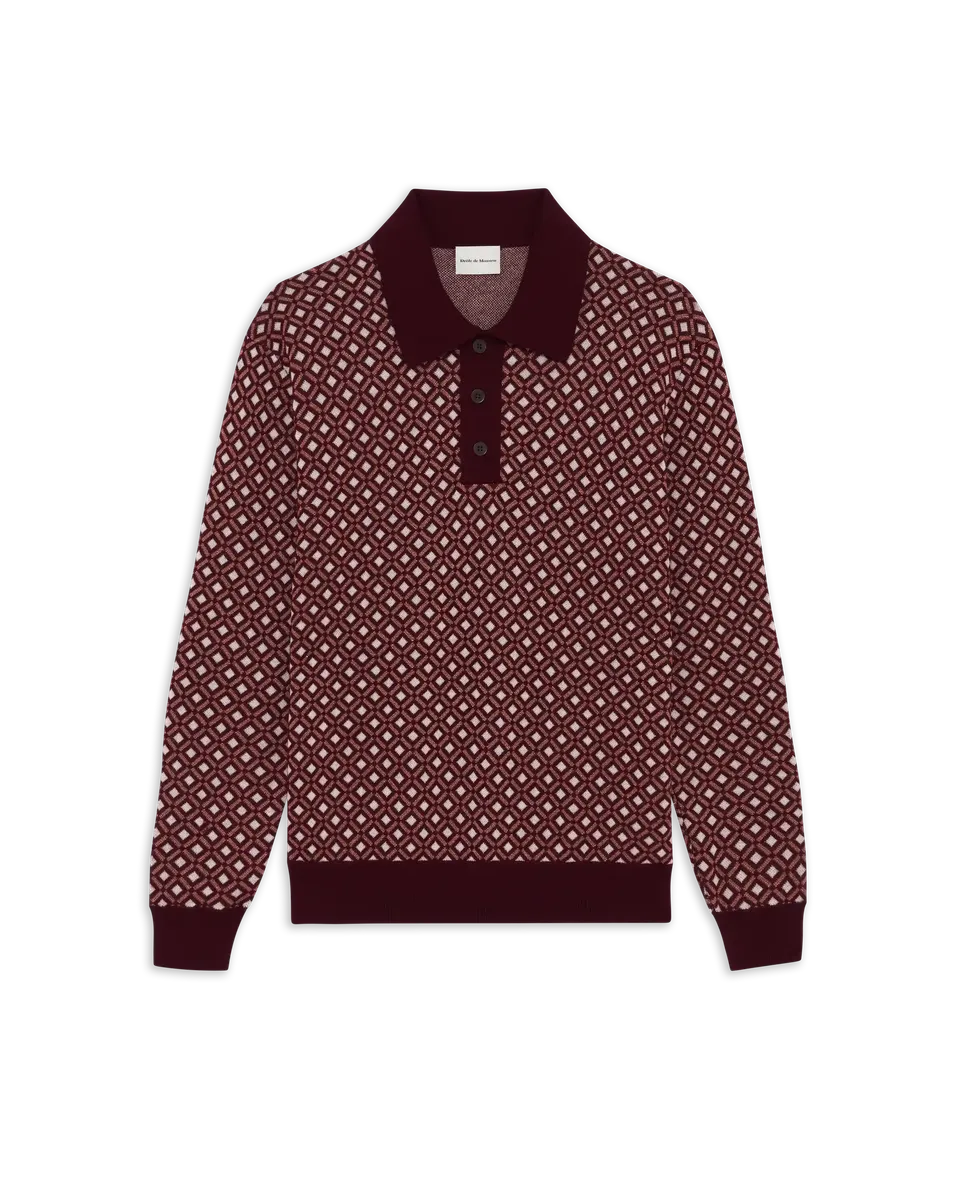 Drôle De Monsieur Jacquard Longsleeve Polo Strickpolo Braun