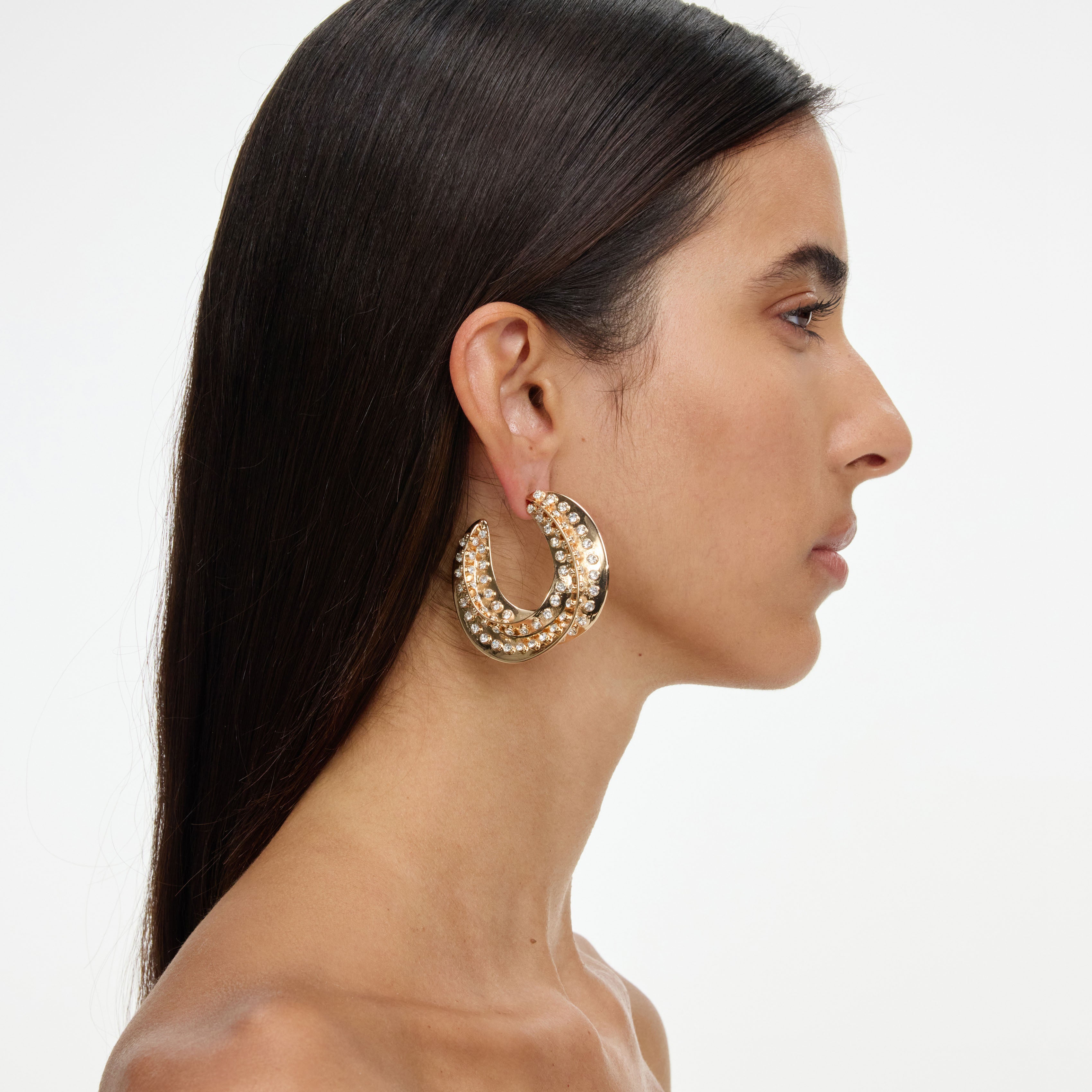 Self Portrait Crystal Gold Twisted Hoop Ohrringe Gold