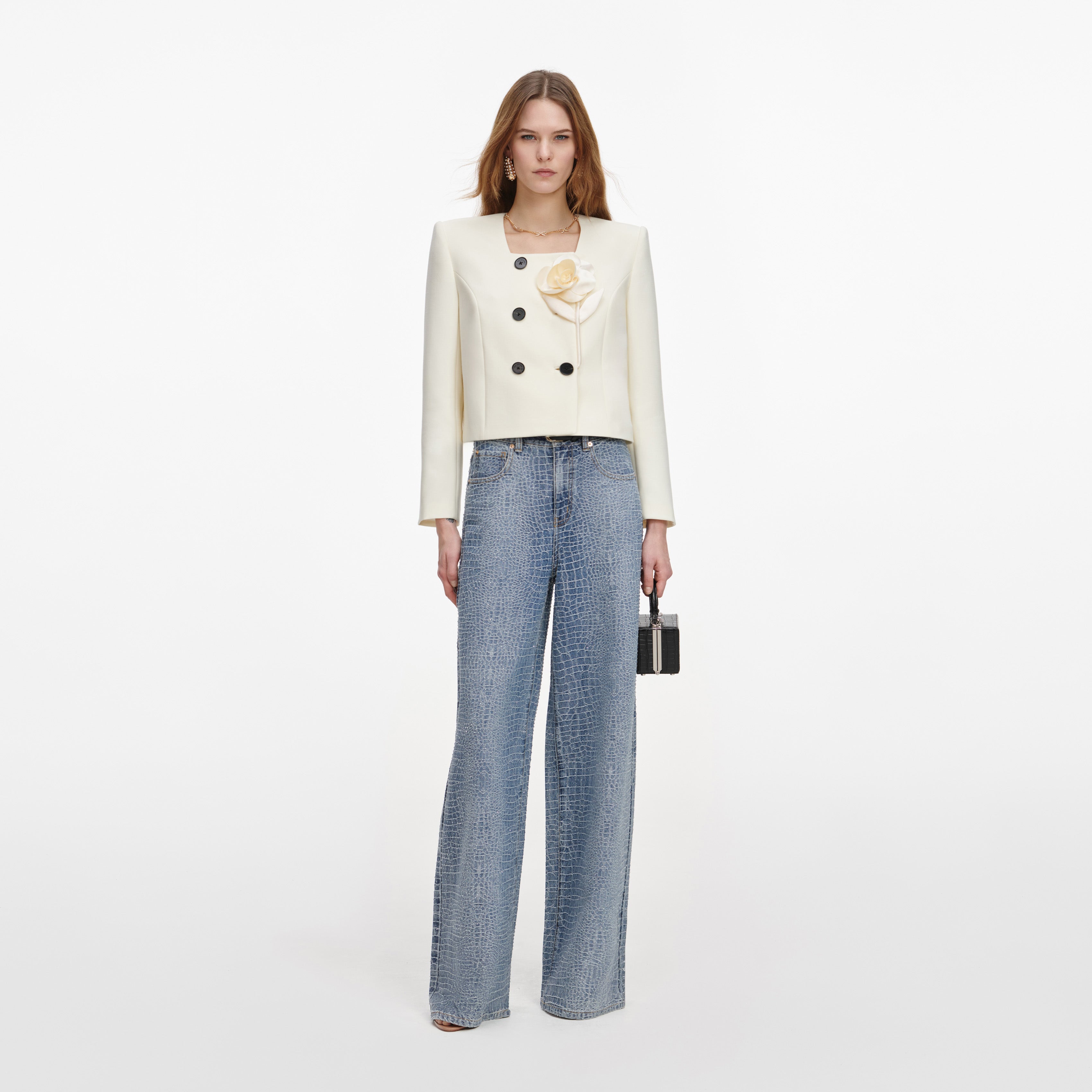 Self Portrait 3D Flower Jacke Creme Wolle Boxy