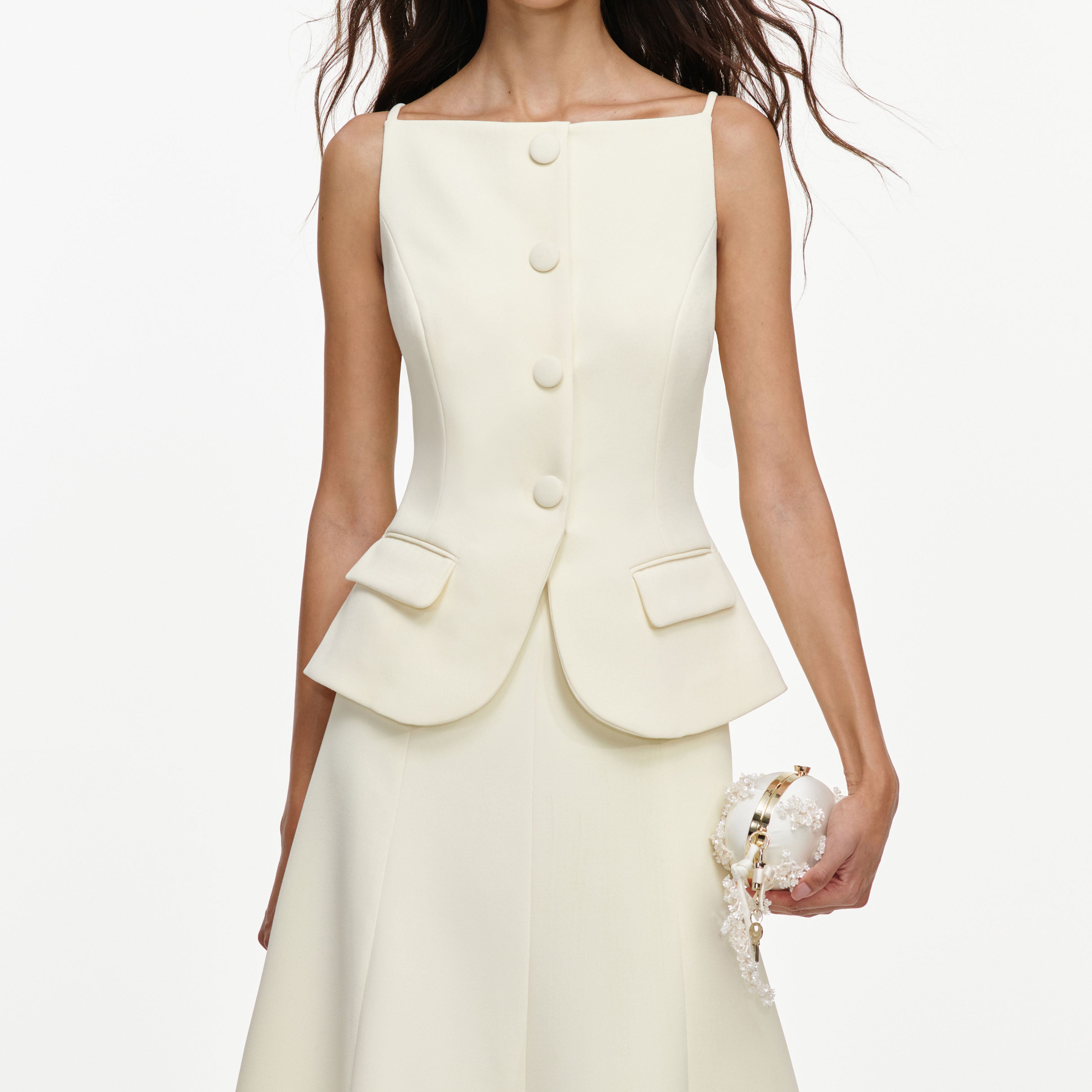 Self Portrait Yellow Crepe Peplum Midi Kleid UK 8